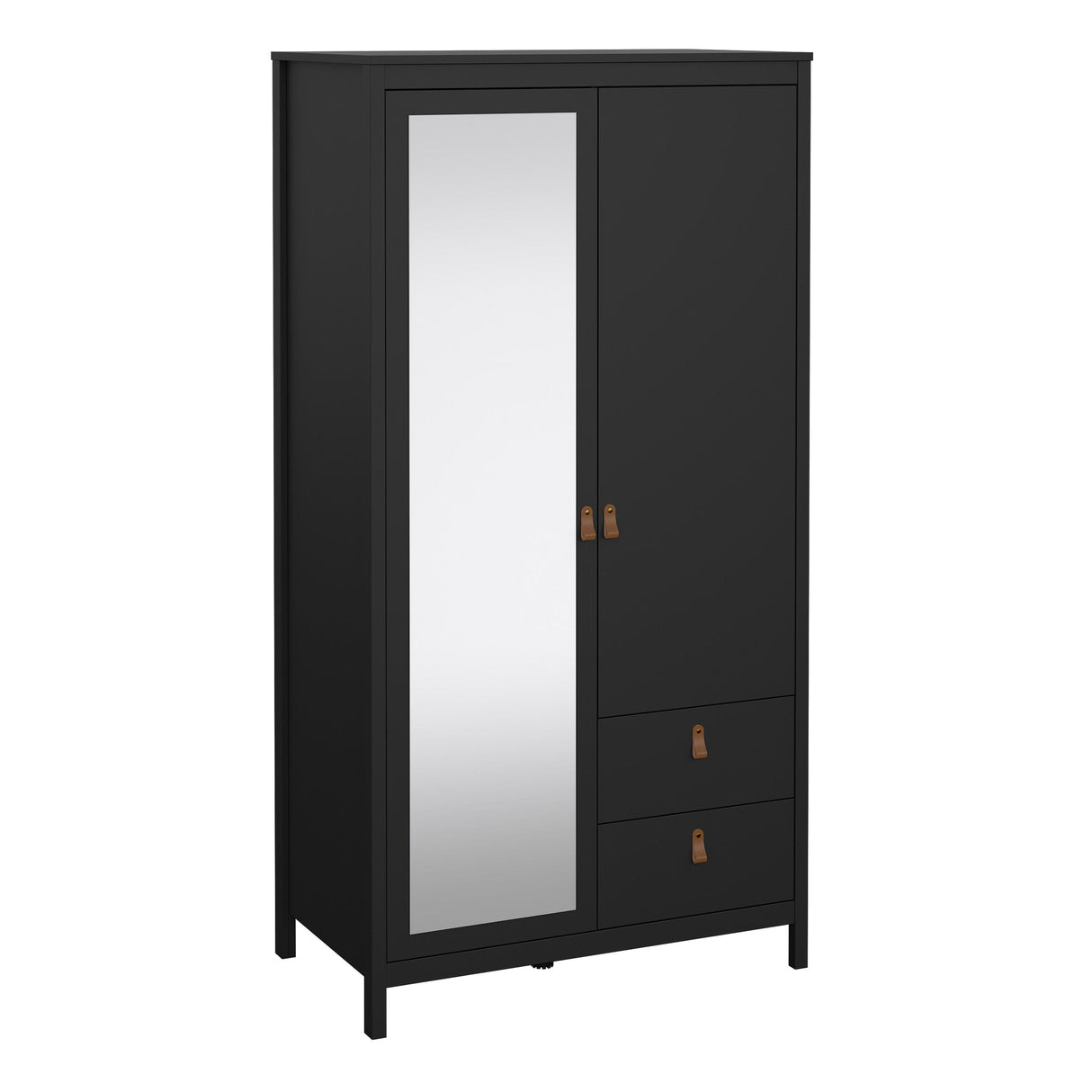 Furniture To Go Barcelona Wardrobe with 1 Door 1 Mirror Door 2 Drawers in Matt Black