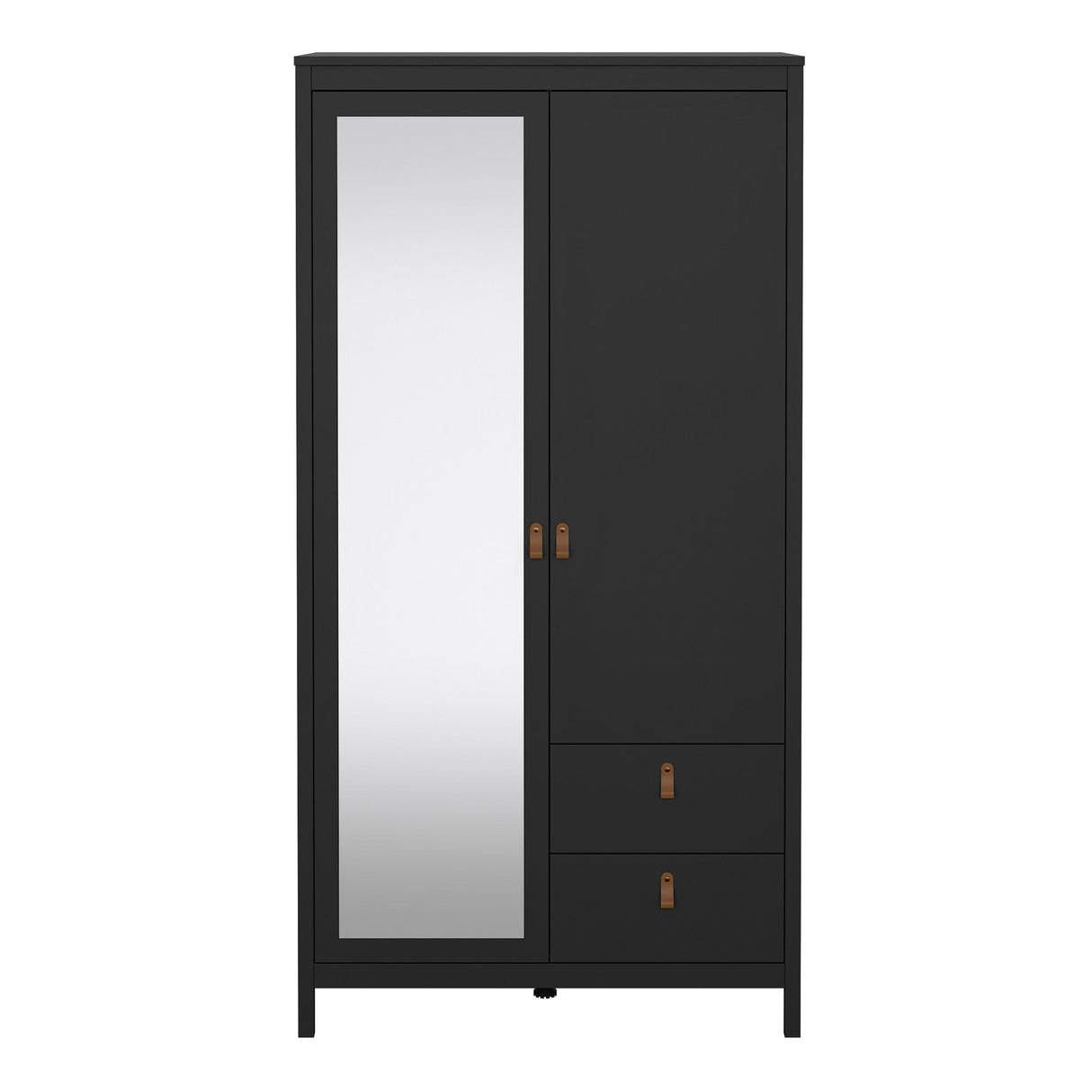 Furniture To Go Barcelona Wardrobe with 1 Door 1 Mirror Door 2 Drawers in Matt Black