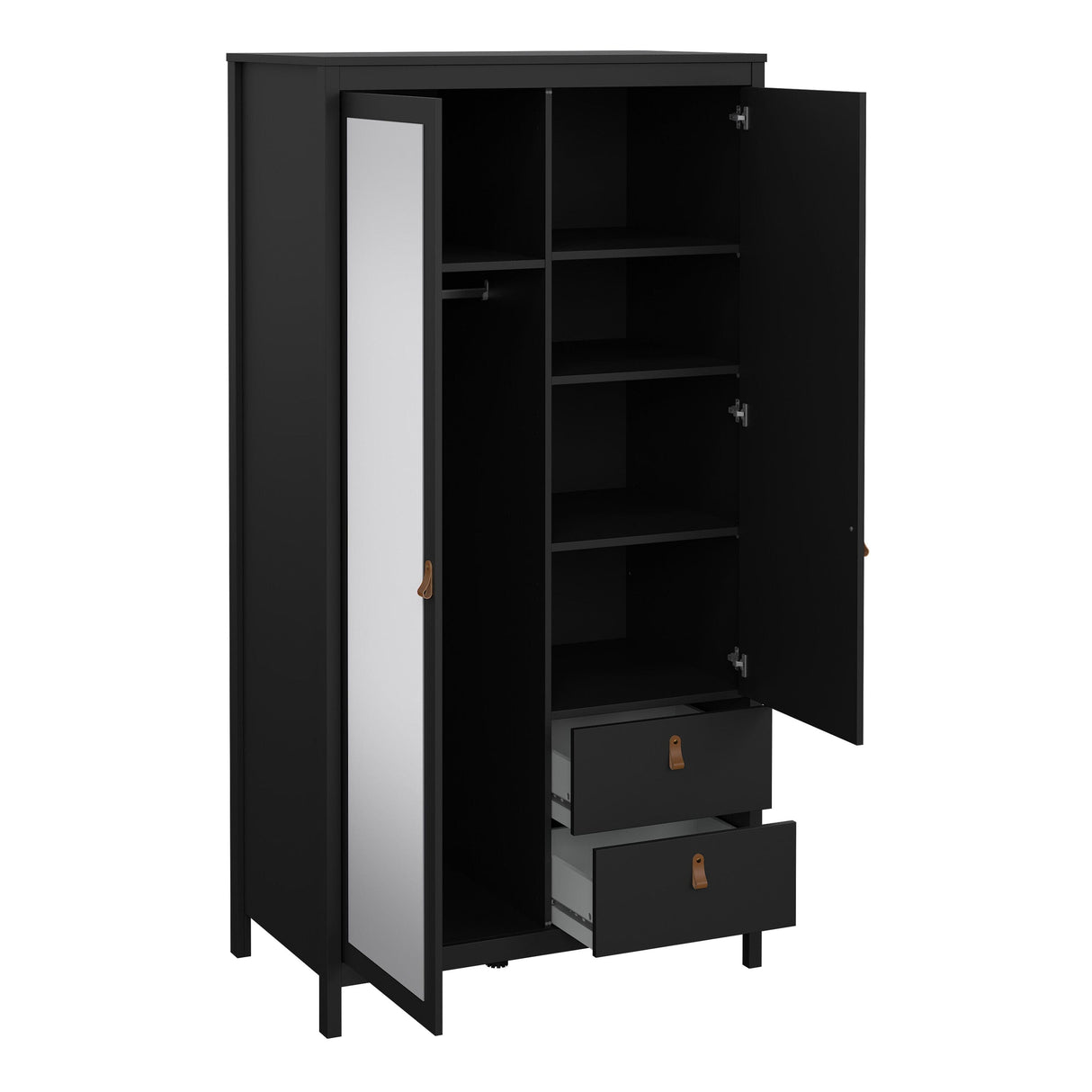 Furniture To Go Barcelona Wardrobe with 1 Door 1 Mirror Door 2 Drawers in Matt Black