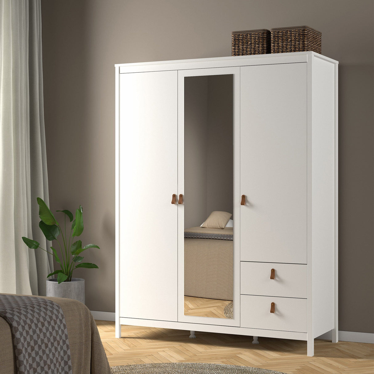 Furniture To Go Barcelona Wardrobe with 2 Doors 1 Mirror Door 2 Drawers in White
