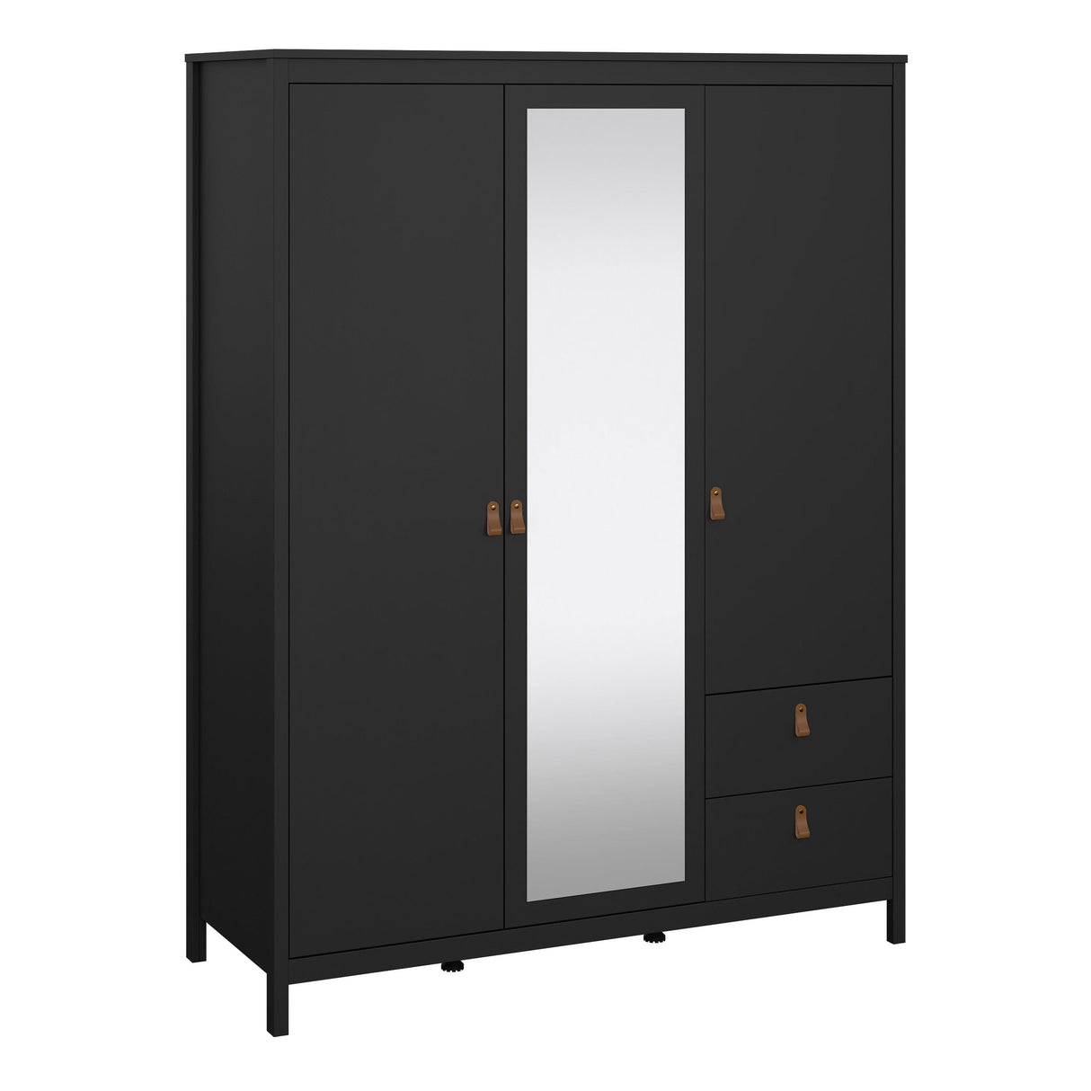 Furniture To Go Barcelona Wardrobe with 2 Doors 1 Mirror Door 2 Drawers in Matt Black