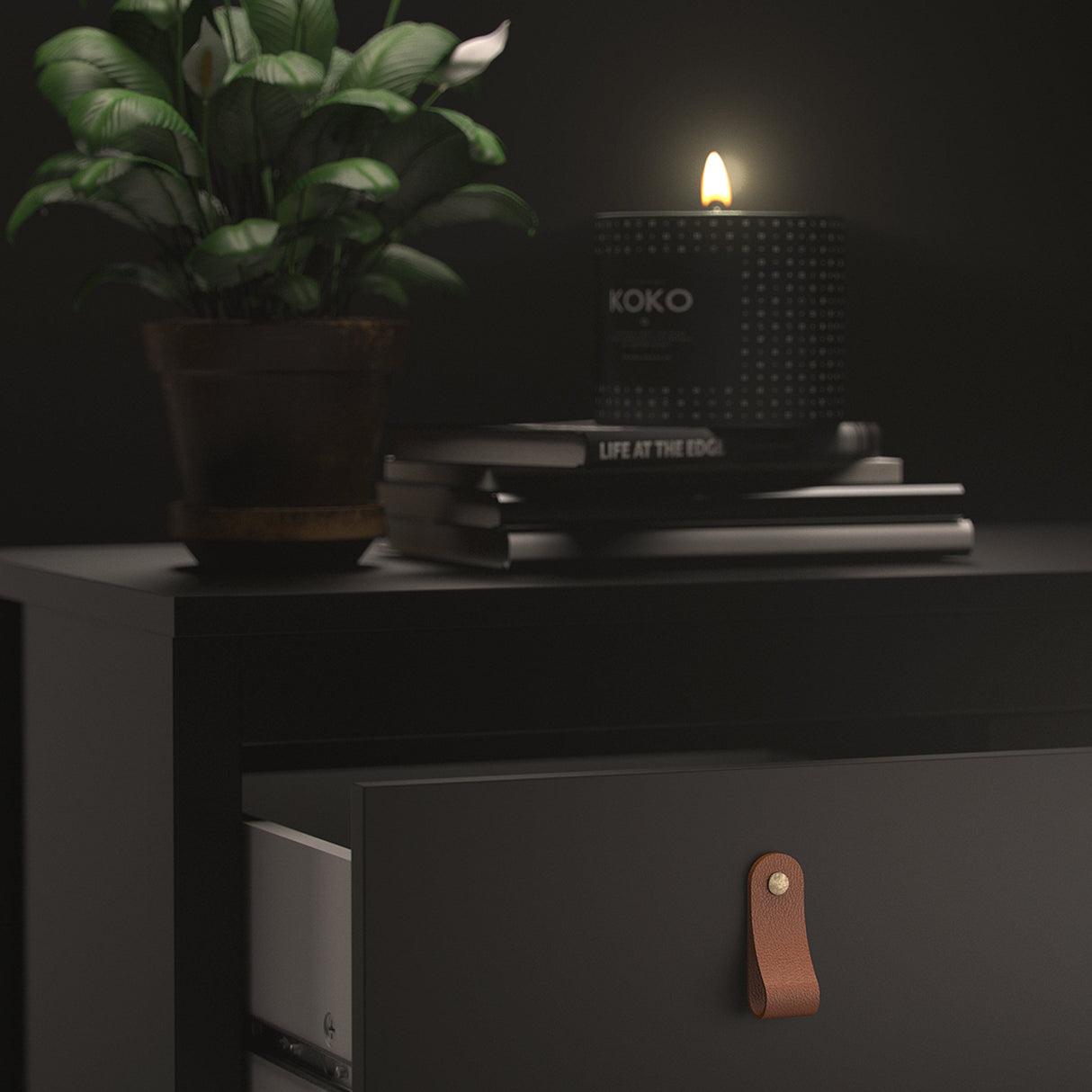 Furniture To Go Barcelona Bedside Table 2 Drawers in Matt Black