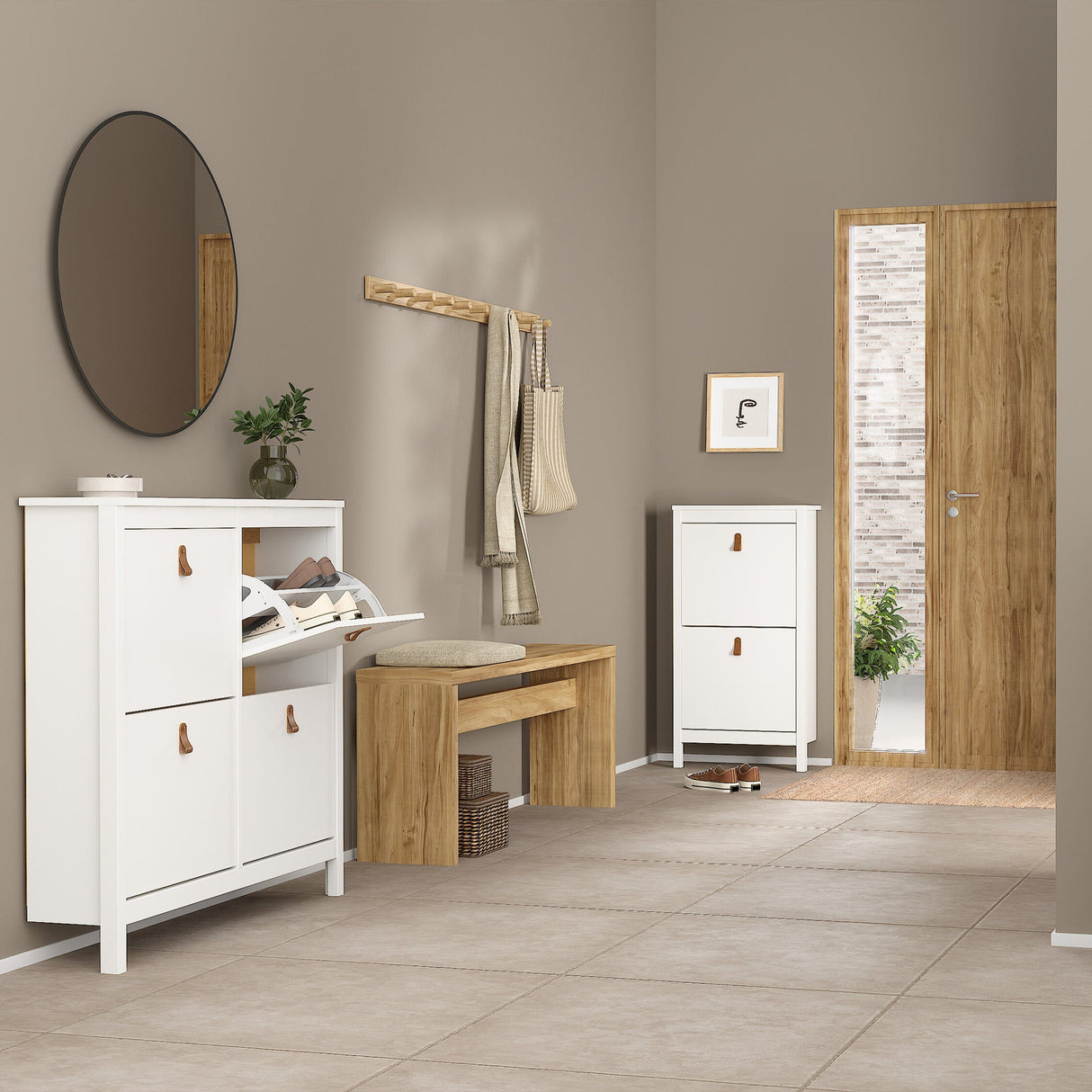 Furniture To Go Barcelona Shoe Cabinet 4 Flip Down Doors in White