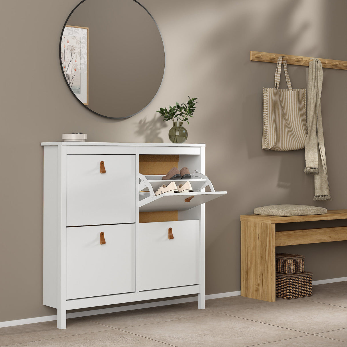 Furniture To Go Barcelona Shoe Cabinet 4 Flip Down Doors in White