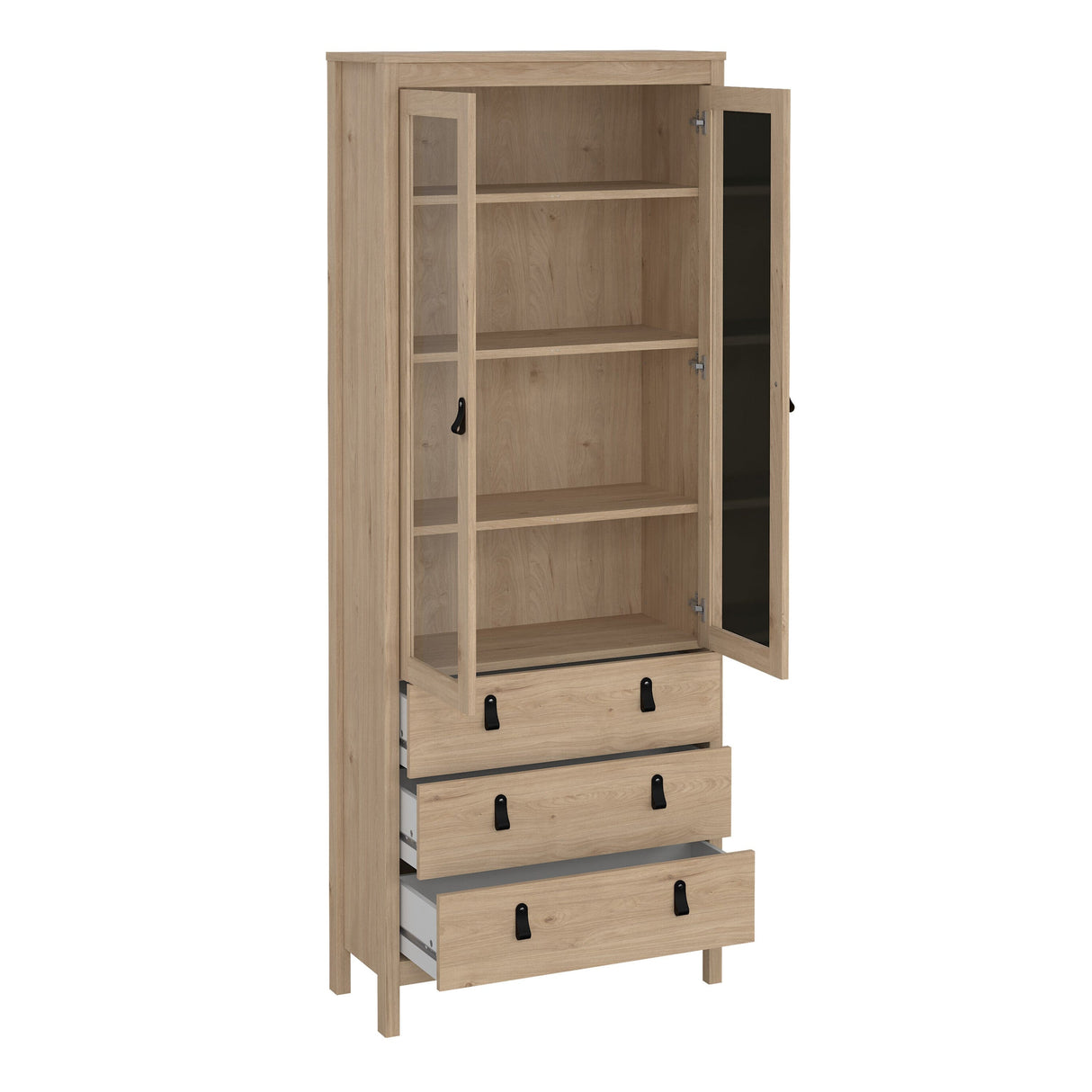 Furniture To Go Barcelona China Cabinet 2 Doors with Glass + 3 Drawers in Jackson Hickory Oak