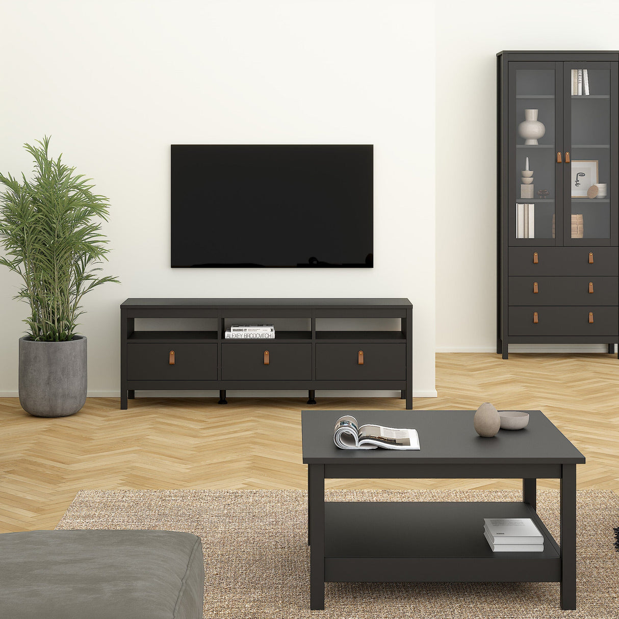 Furniture To Go Barcelona TV Unit 3 Drawers in Matt Black