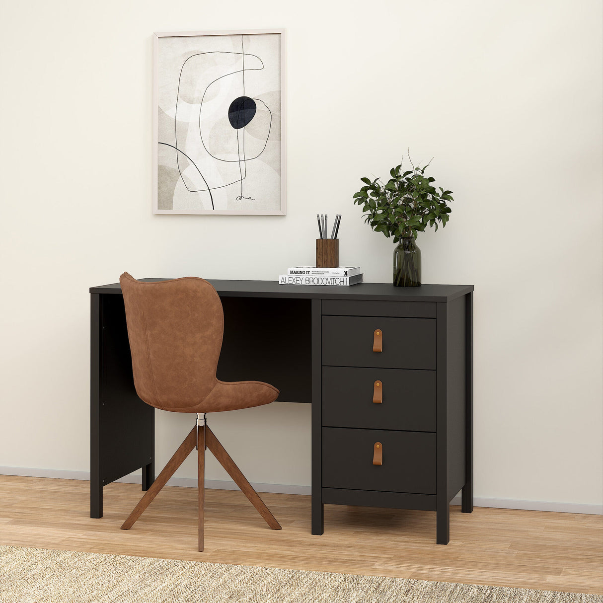 Furniture To Go Barcelona Desk 3 Drawers in Matt Black