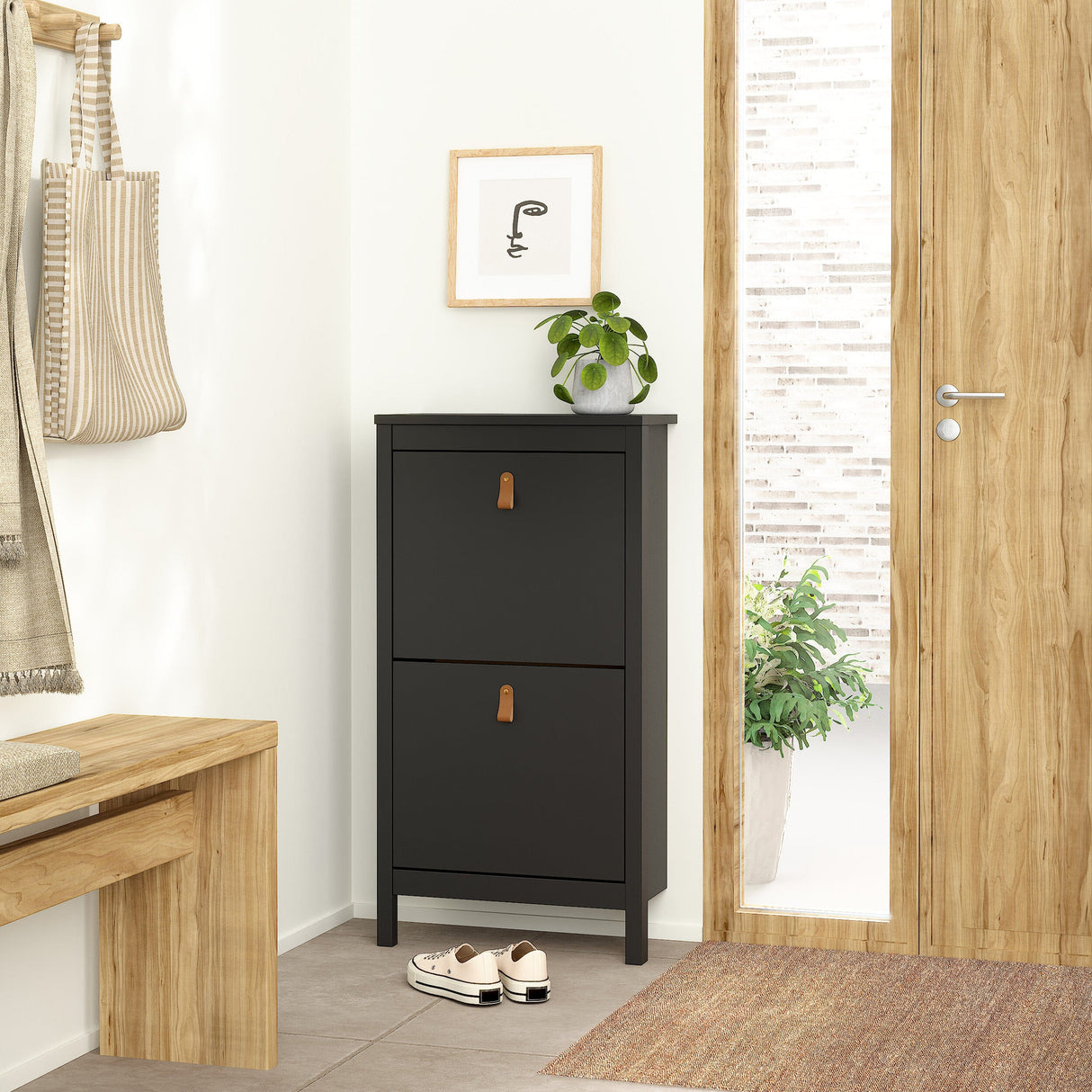 Furniture To Go Barcelona Shoe Cabinet 2 Flip Down Doors in Matt Black