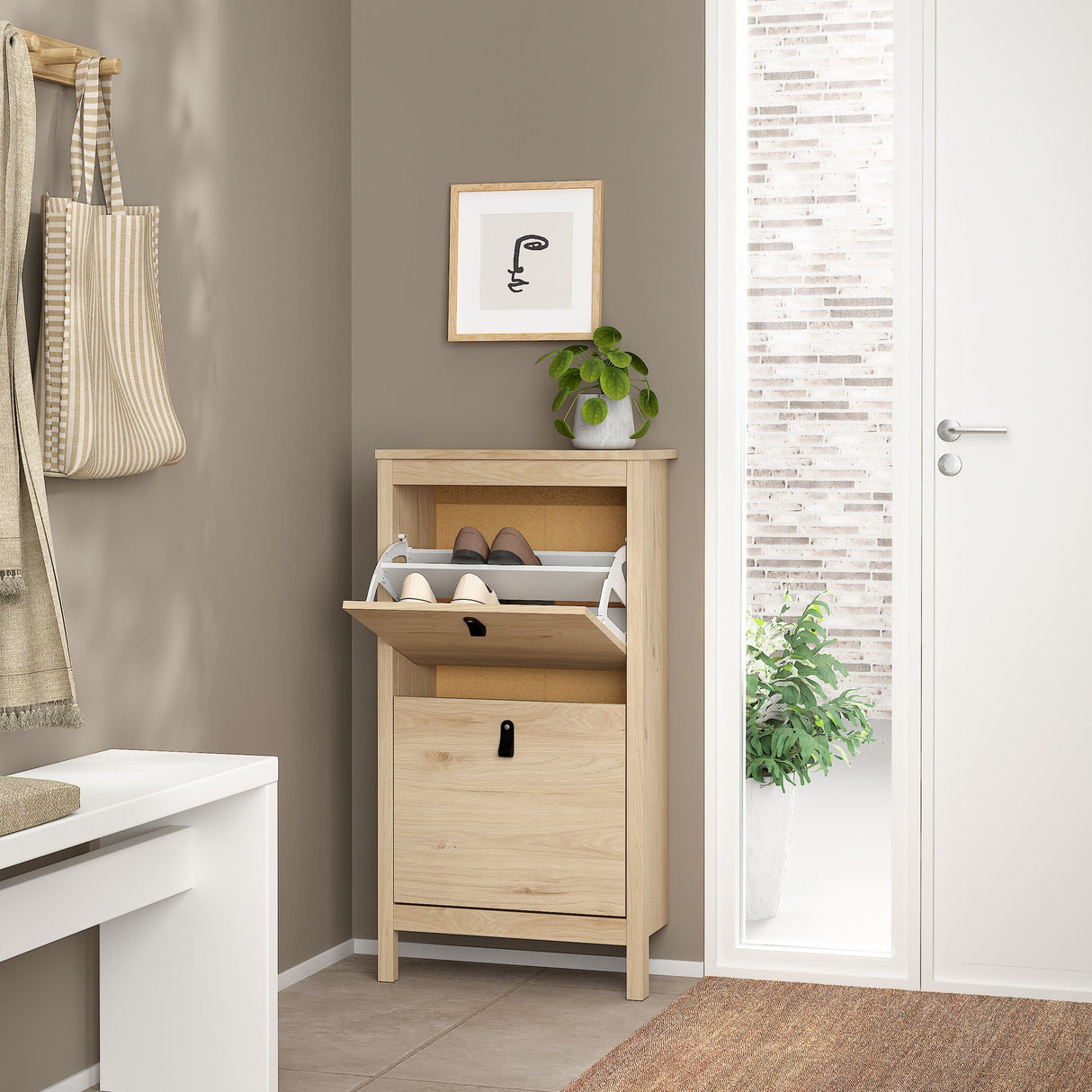 Furniture To Go Barcelona Shoe Cabinet 2 Flap Doors in Jackson Hickory Oak