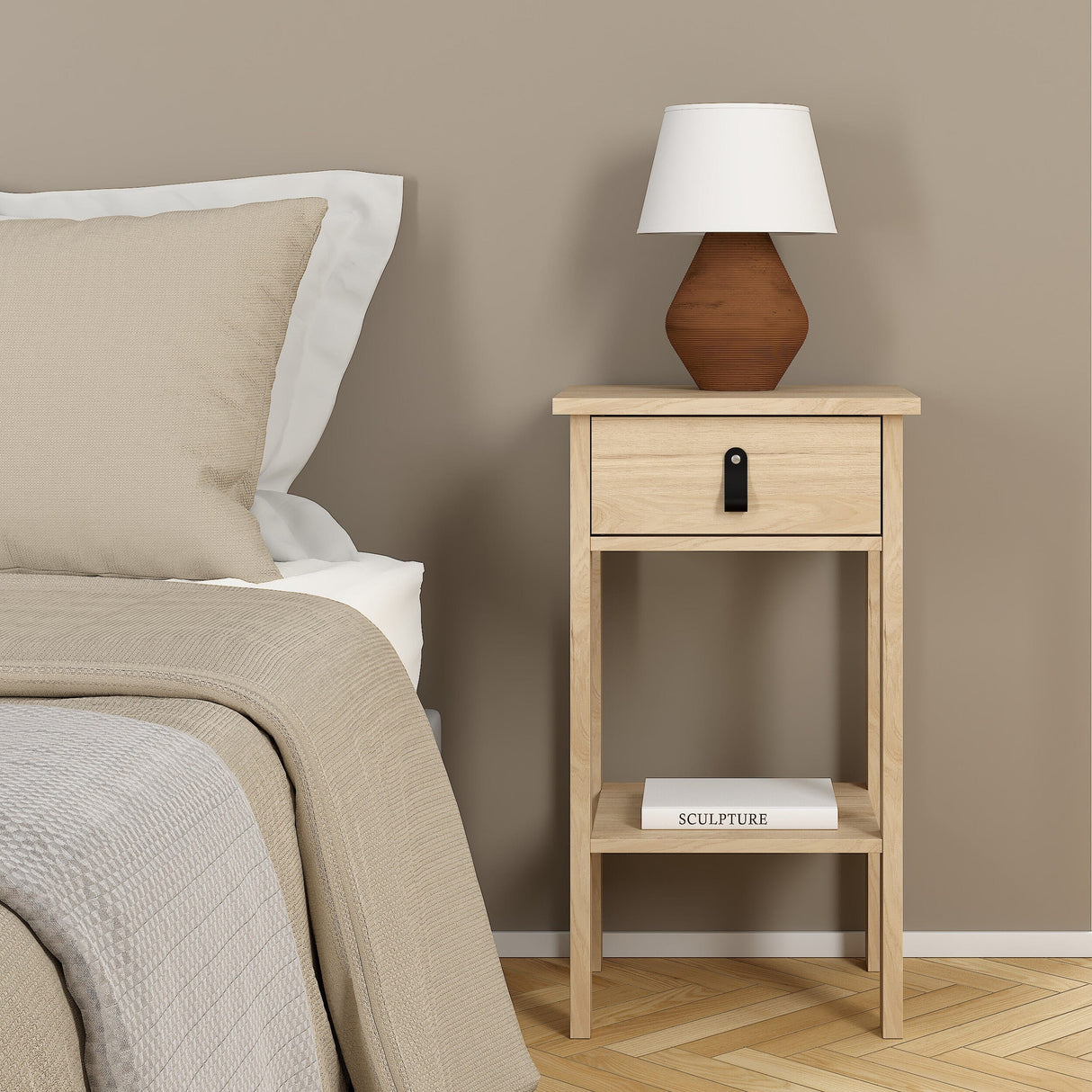 Furniture To Go Barcelona Bedside Table with 1 Drawers in Jackson Hickory Oak
