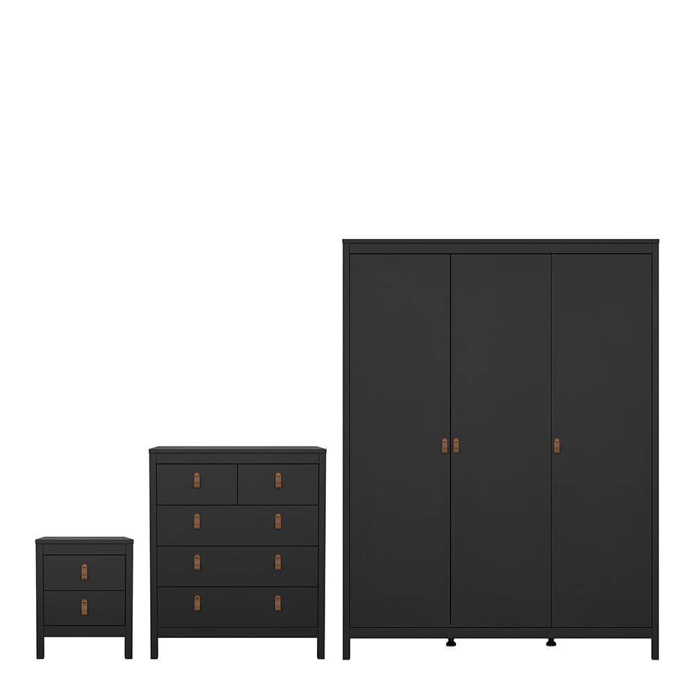 Furniture To Go Barcelona Package - Bedside Table 2 Drawers + Chest 5 Drawers + Wardrobe with 3 Doors in Matt Black