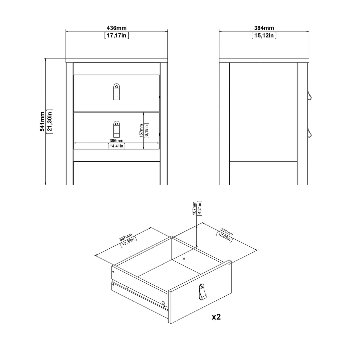 Furniture To Go Barcelona Package - Bedside Table 2 Drawers + Chest 5 Drawers + 2 Door Wardrobe in Jackson Hickory Oak