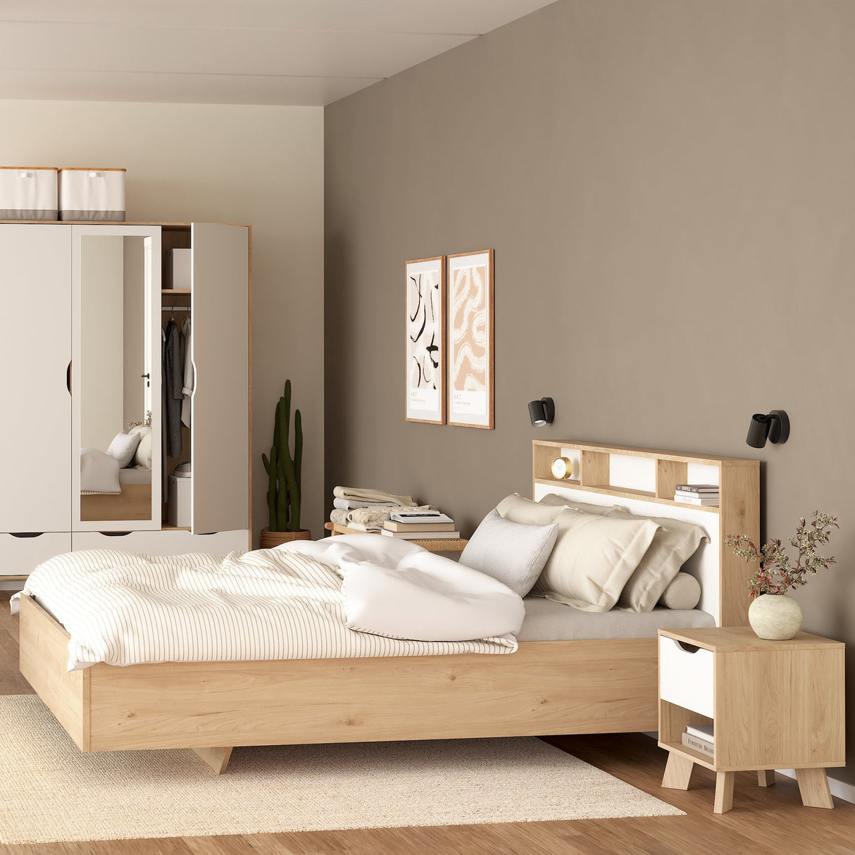 Furniture To Go Ikast Nightstand 1 Drawer in Jackson Hickory and White