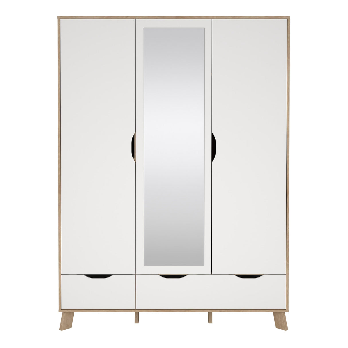 Furniture To Go Ikast Wardrobe 3 Doors and 2 Drawers with Mirror in Jackson Hickory and White