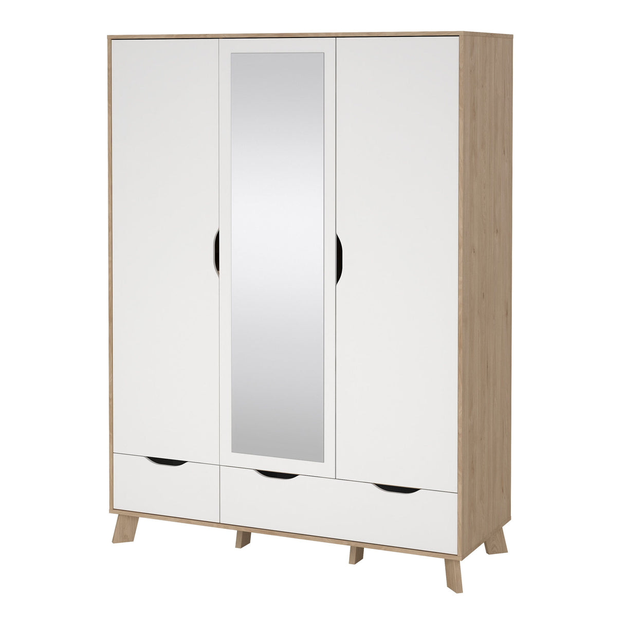 Furniture To Go Ikast Wardrobe 3 Doors and 2 Drawers with Mirror in Jackson Hickory and White