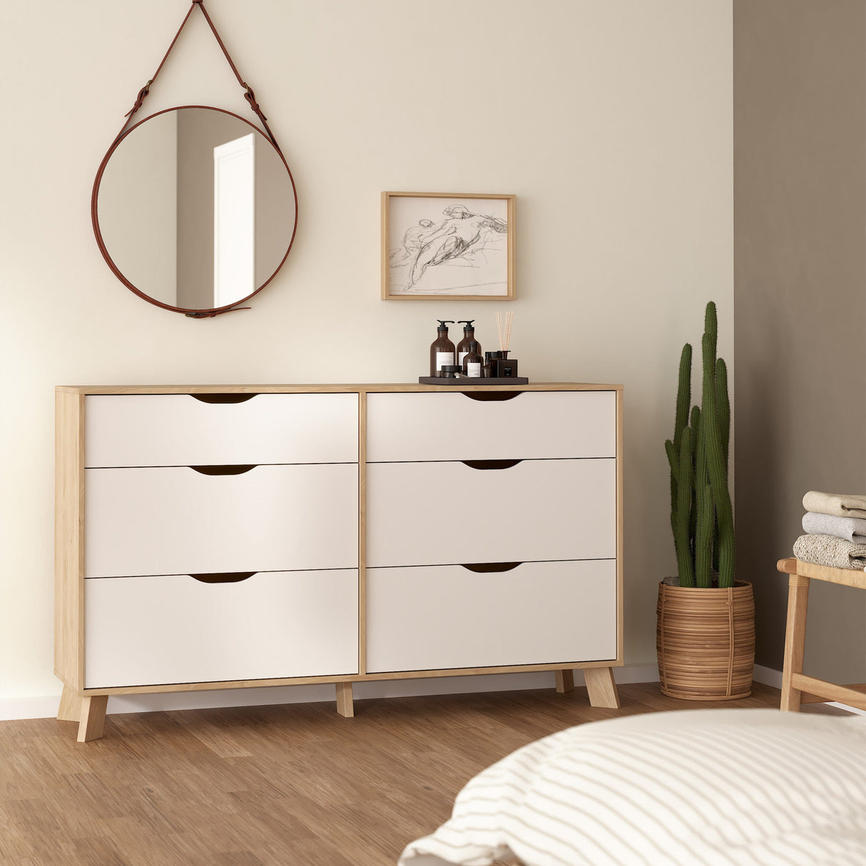 Furniture To Go Ikast 6 Drawers Double Dresser in Jackson Hickory and White