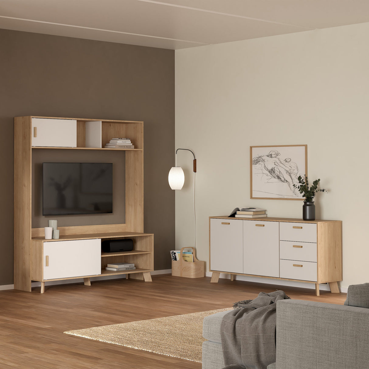 Furniture To Go Ikast Sideboard 2 Doors + 3 Drawers in Jackson Hickory and White