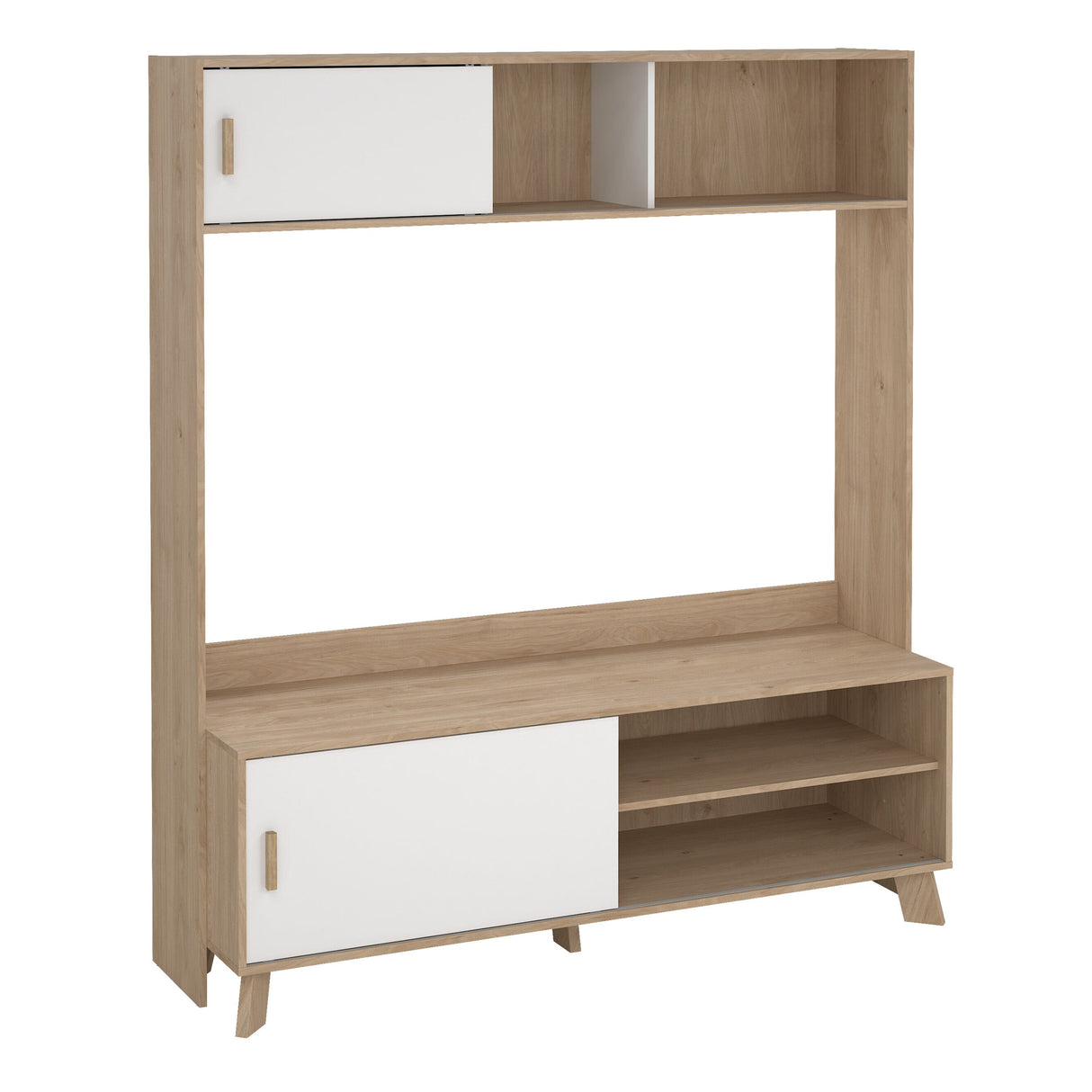 Furniture To Go Ikast TV-Wall Unit with 2 Sliding Doors in Jackson Hickory and White