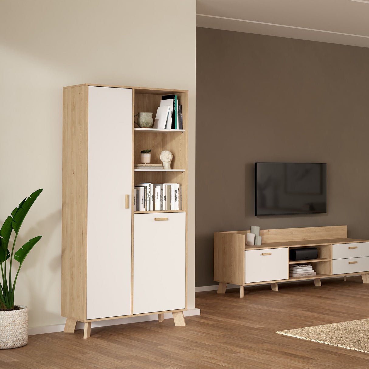 Furniture To Go Ikast China Cabinet 2 Doors in Jackson Hickory and White