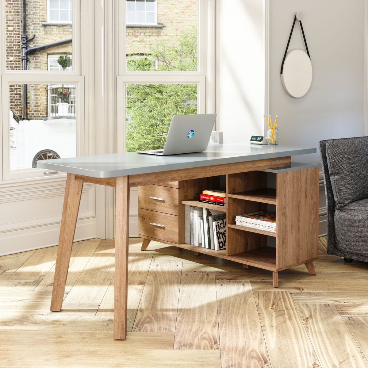 Teknik Axis Home Office Desk in Oak and Grey (7700008)