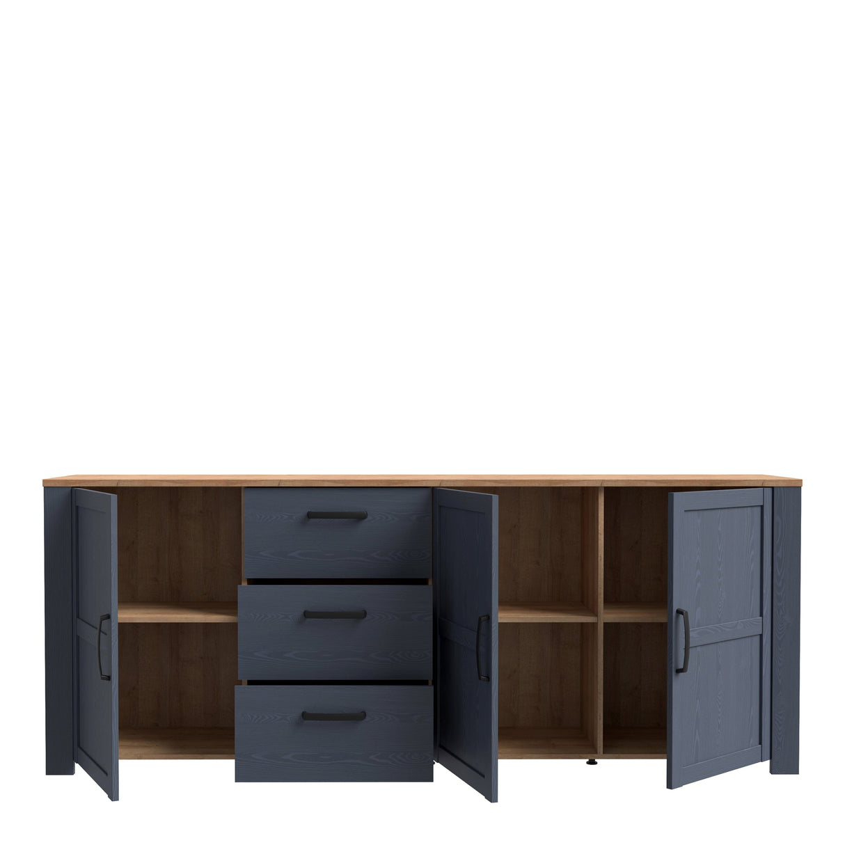 Furniture To Go Bohol Large Sideboard 3 Door 3 Drawer in Riviera Oak/Navy