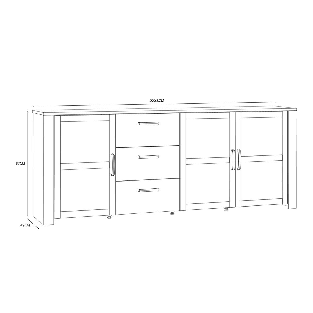 Furniture To Go Bohol Large Sideboard 3 Door 3 Drawer in Riviera Oak/Navy