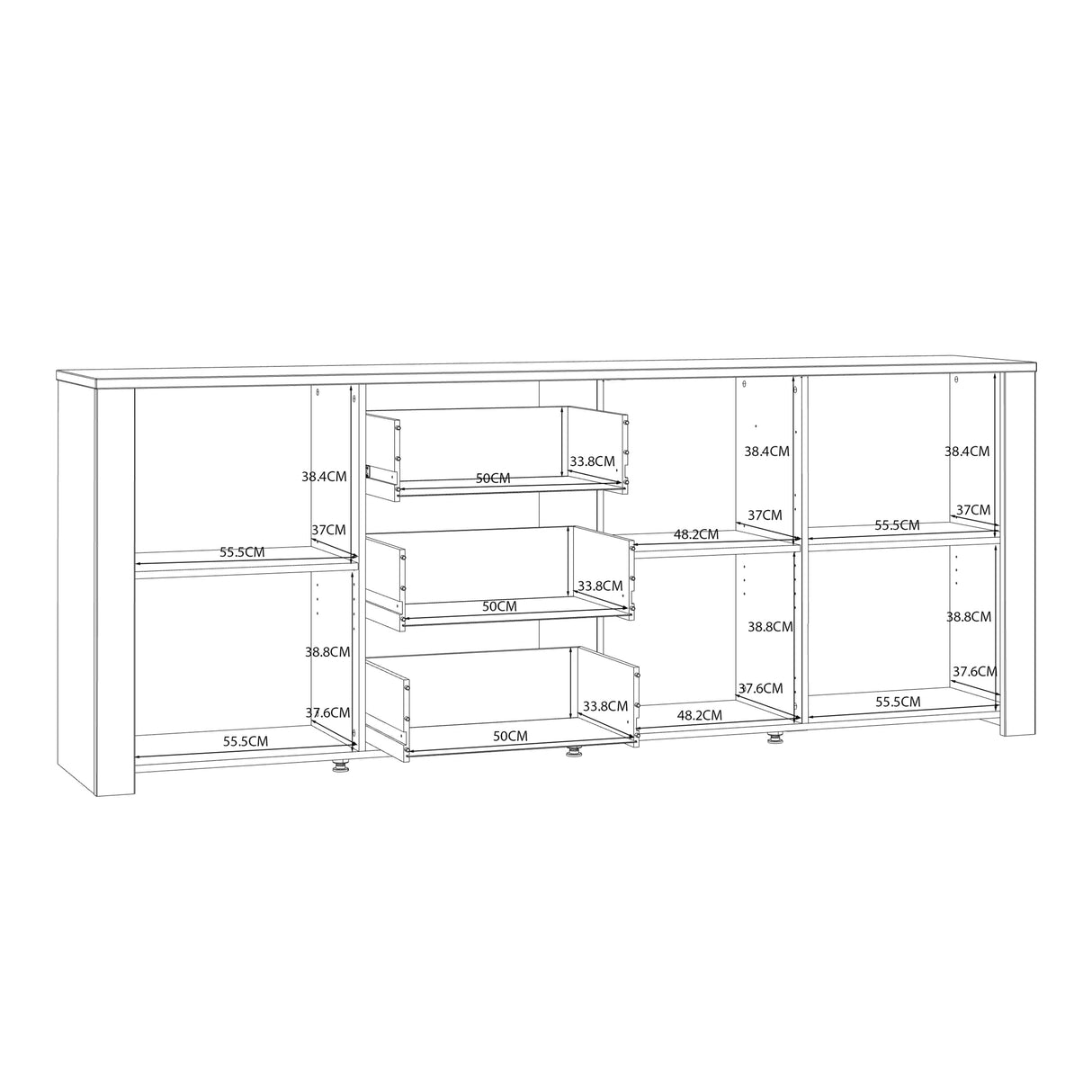 Furniture To Go Bohol Large Sideboard 3 Door 3 Drawer in Riviera Oak/Navy