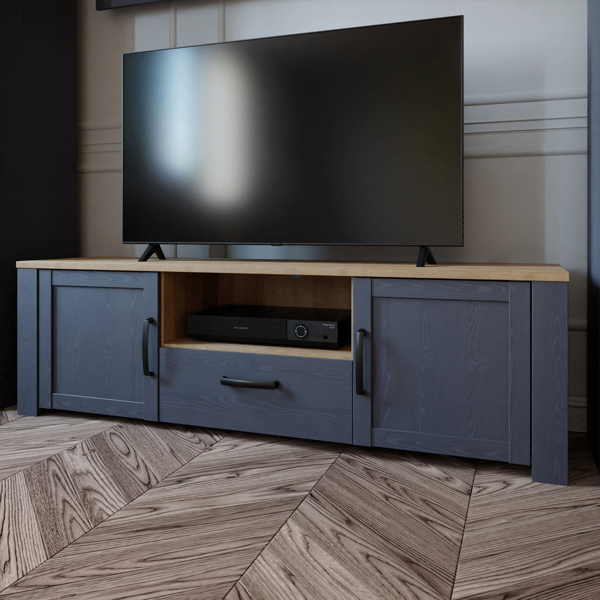 Furniture To Go Bohol 2 Door 1 Drawer TV Unit in Riviera Oak/Navy