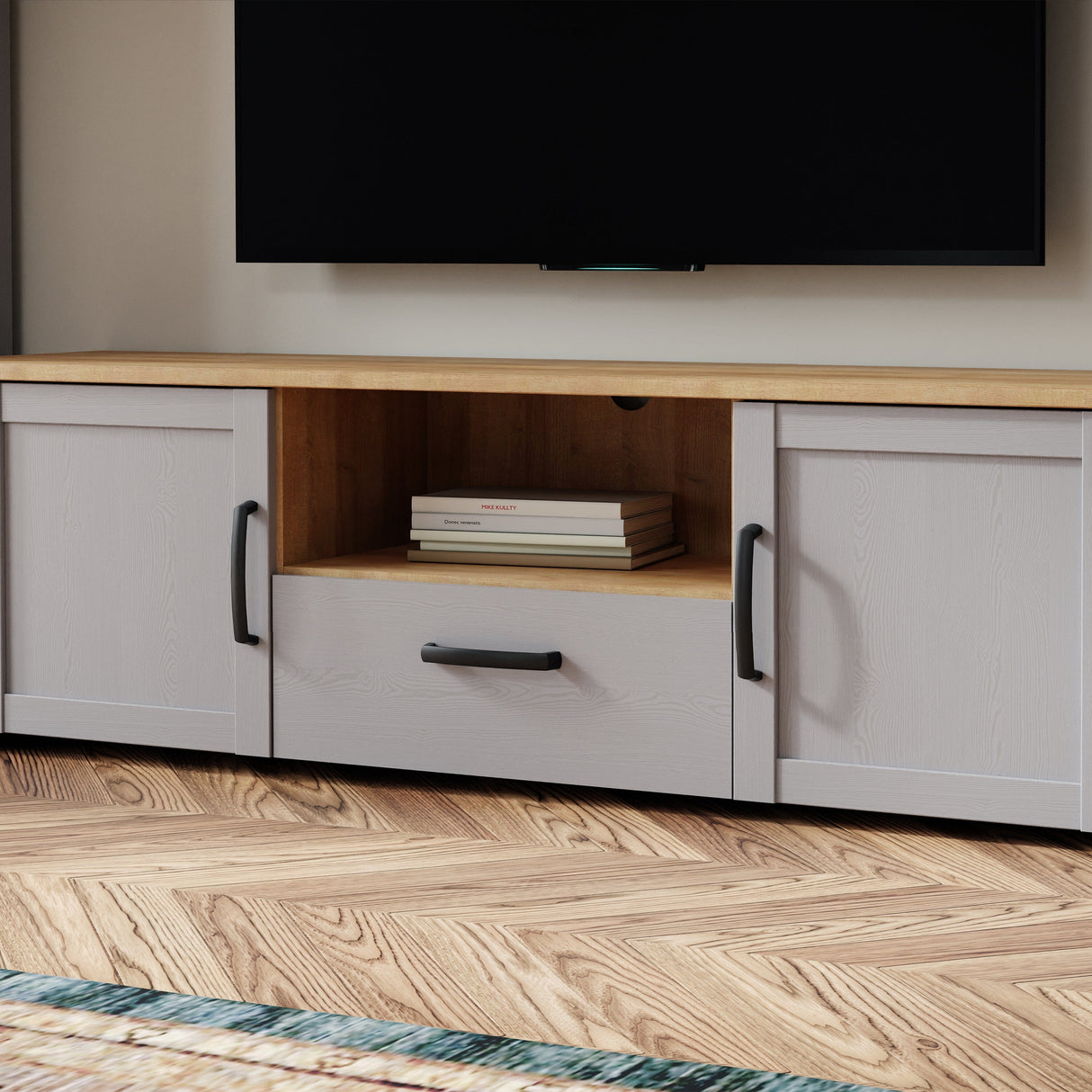 Furniture To Go Bohol 2 Door 1 Drawer TV Unit in Riviera Oak/Grey Oak