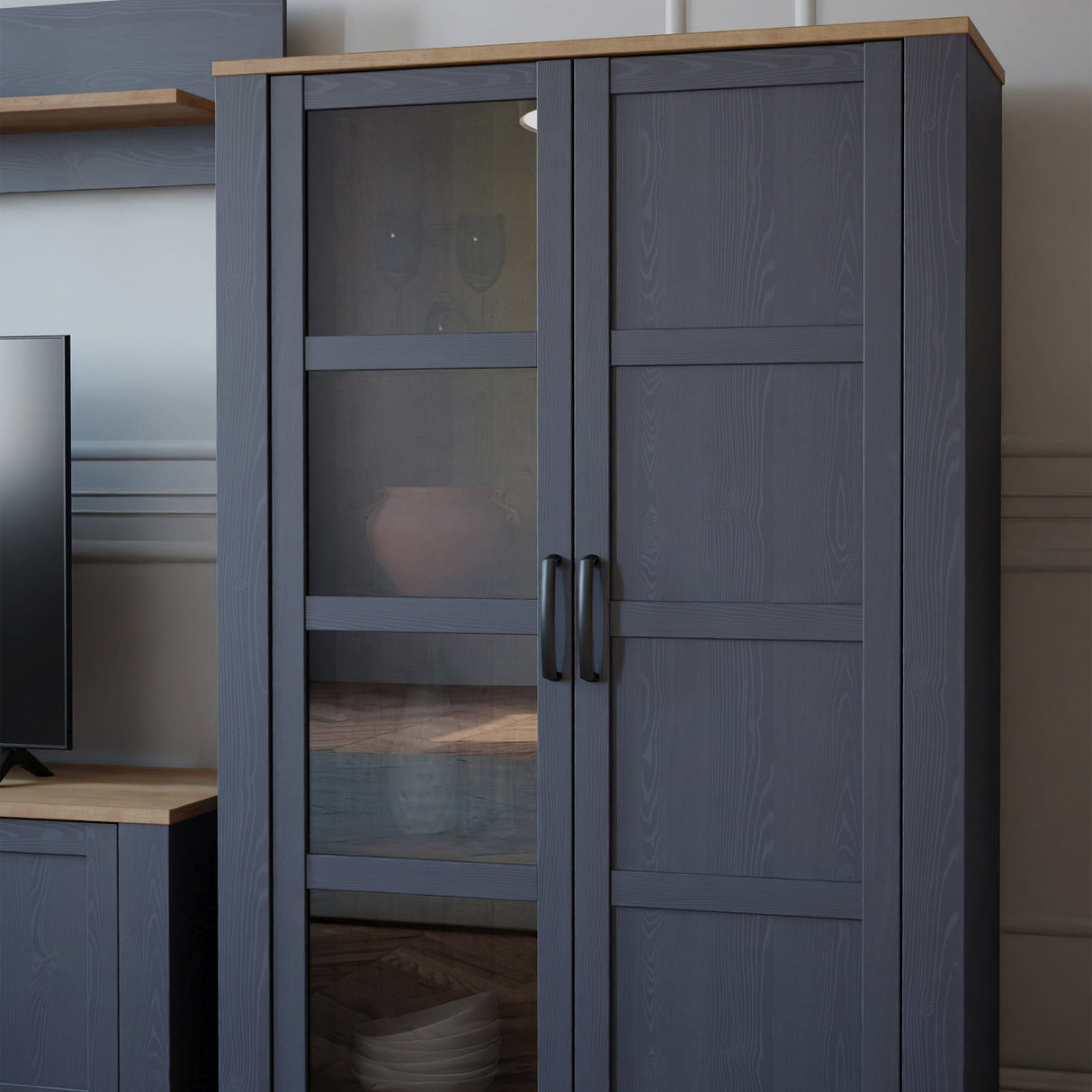 Furniture To Go Bohol 2 Door Display Cabinet in Riviera Oak/Navy