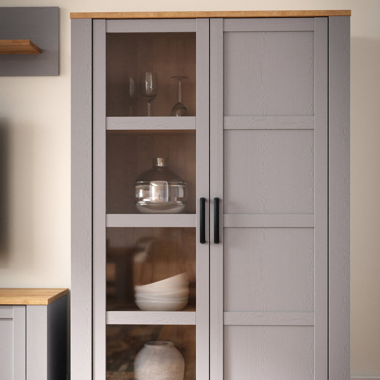 Furniture To Go Bohol 2 Door Display Cabinet in Riviera Oak/Grey Oak