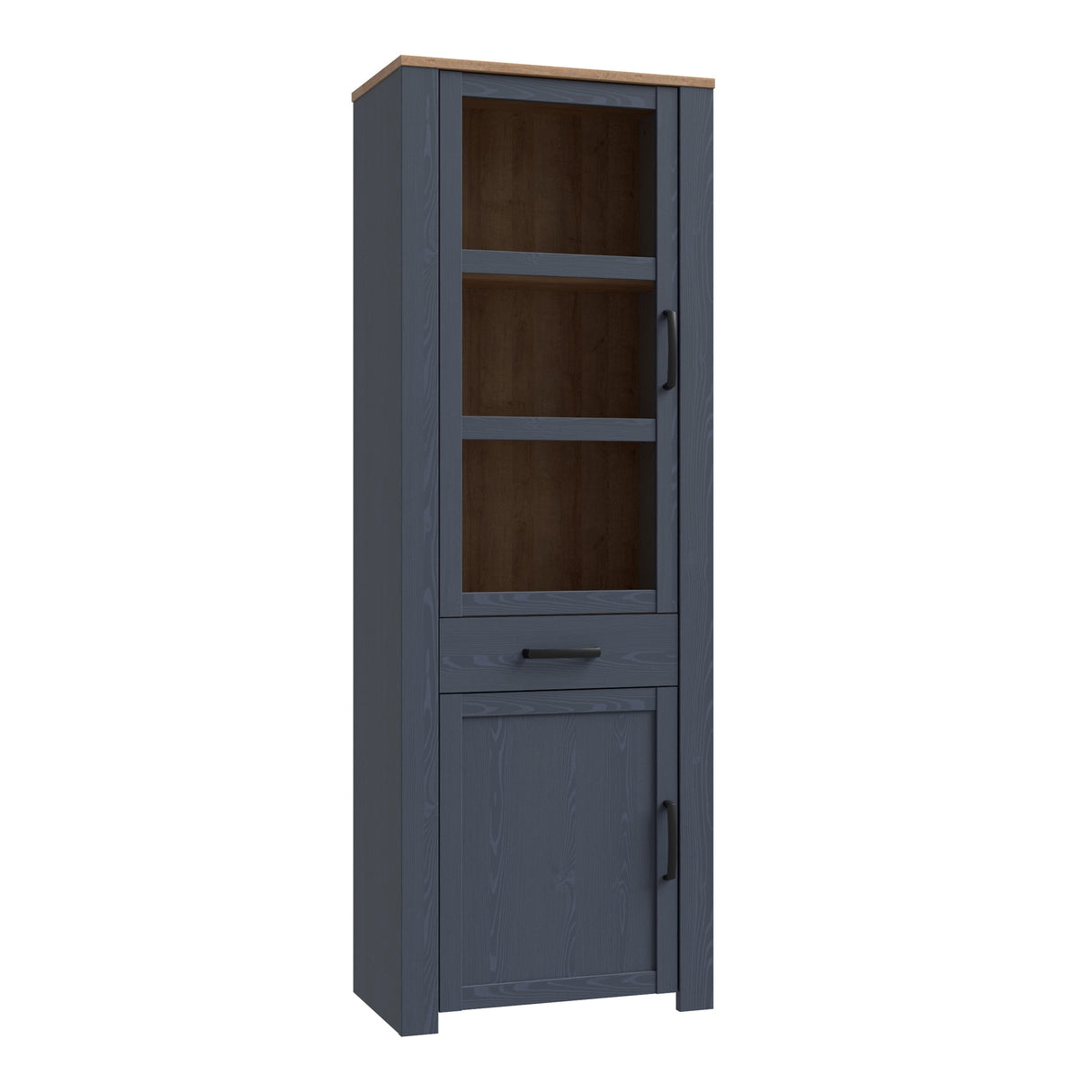 Furniture To Go Bohol 2 Door 1 Drawer Narrow Display Cabinet in Riviera Oak/Navy