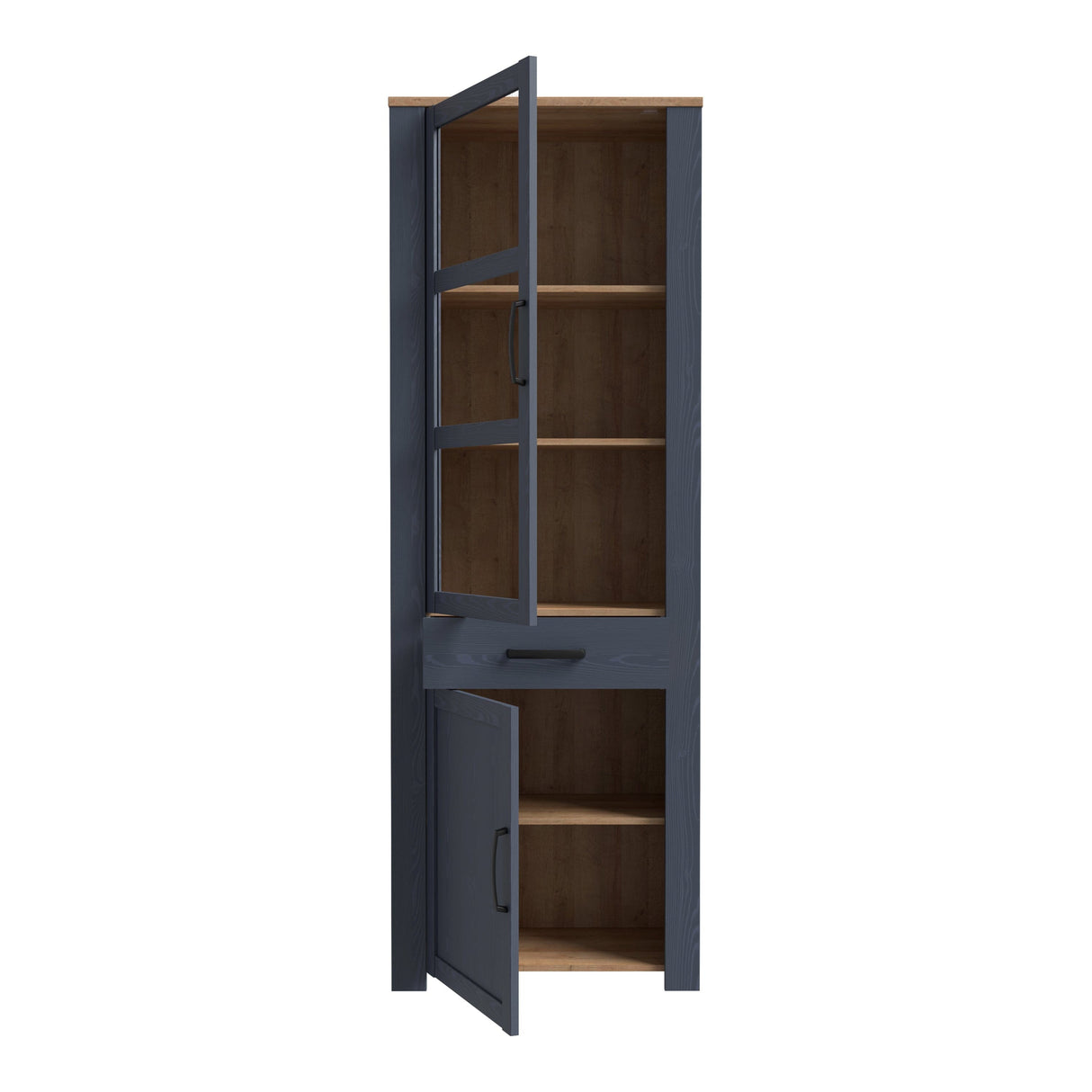 Furniture To Go Bohol 2 Door 1 Drawer Narrow Display Cabinet in Riviera Oak/Navy