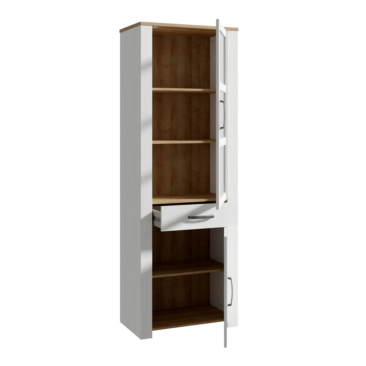 Furniture To Go Bohol 2 Door 1 Drawer Narrow Display Cabinet in Riviera Oak/White