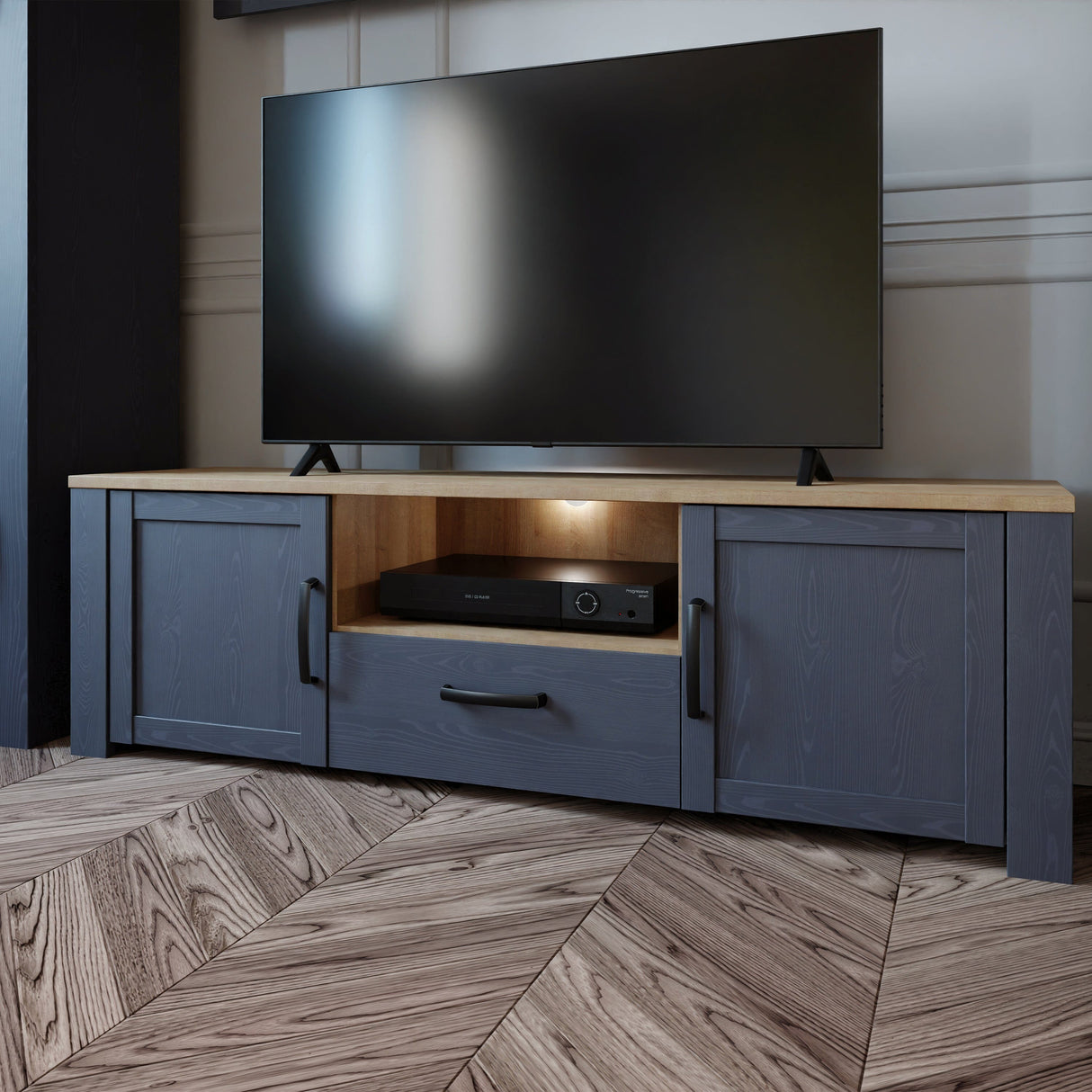 Furniture To Go Bohol TV Unit Inc. LED Light in Riviera Oak/Navy