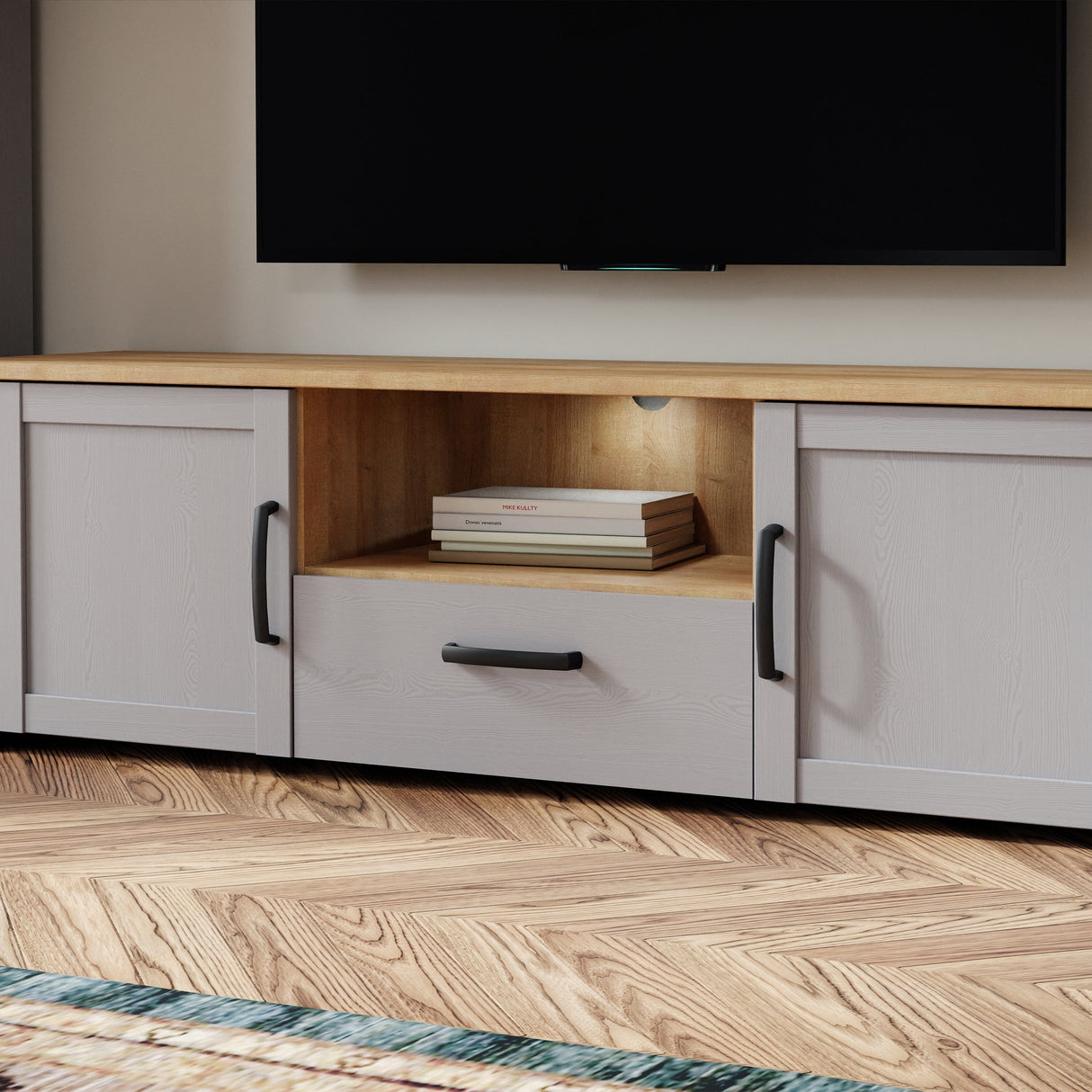 Furniture To Go Bohol TV Unit Inc. LED Light in Riviera Oak/Grey Oak
