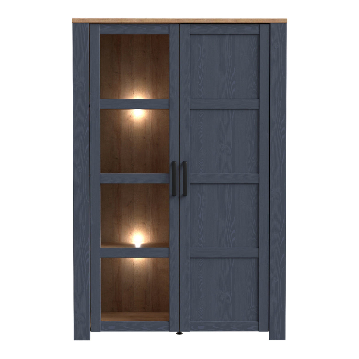 Furniture To Go Bohol Display Cabinet inc. 2x LED Lights in Riviera Oak/Navy