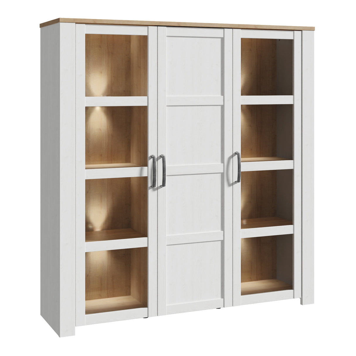 Furniture To Go Bohol Large Display Cabinet inc. 4x LED Lights in Riviera Oak/White