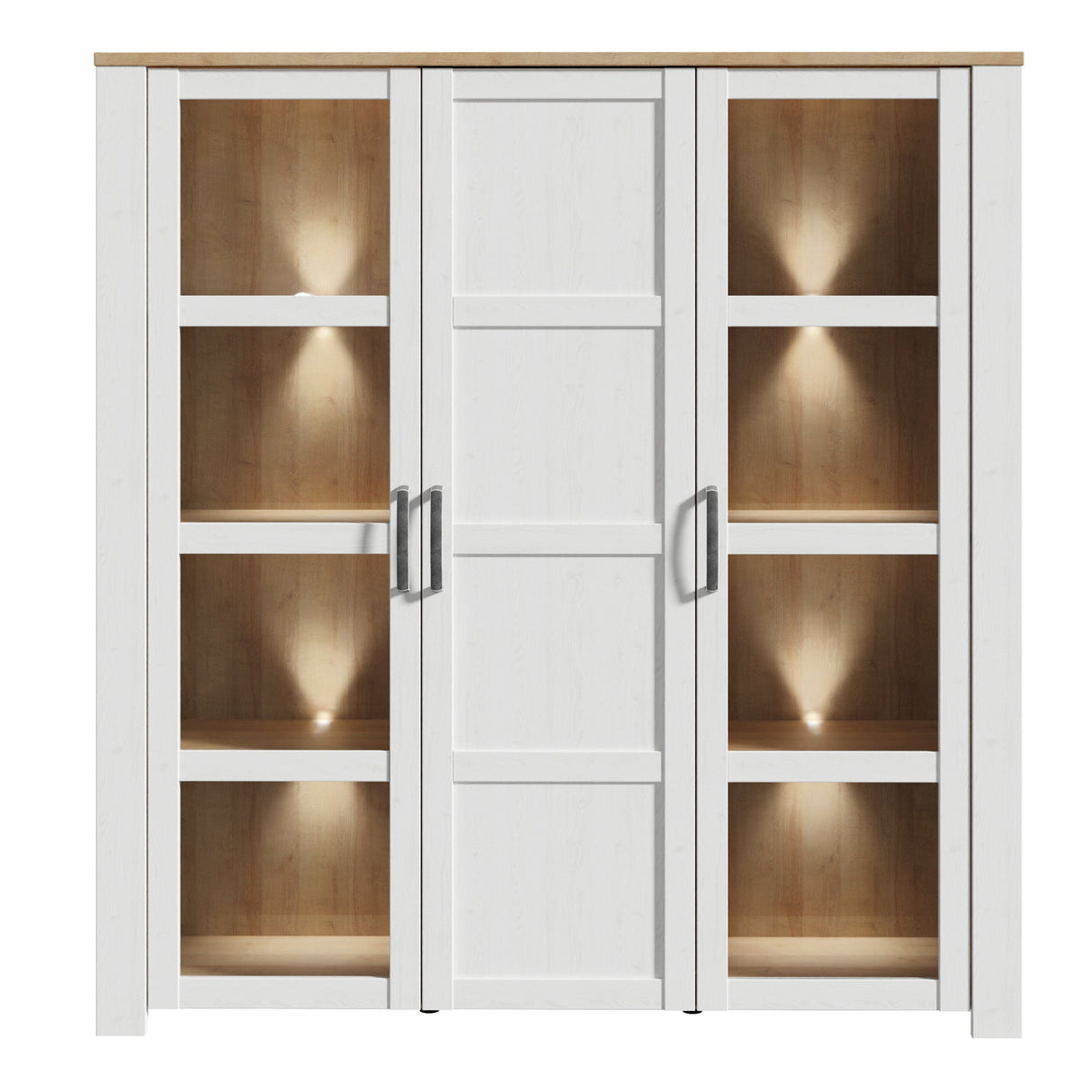 Furniture To Go Bohol Large Display Cabinet inc. 4x LED Lights in Riviera Oak/White