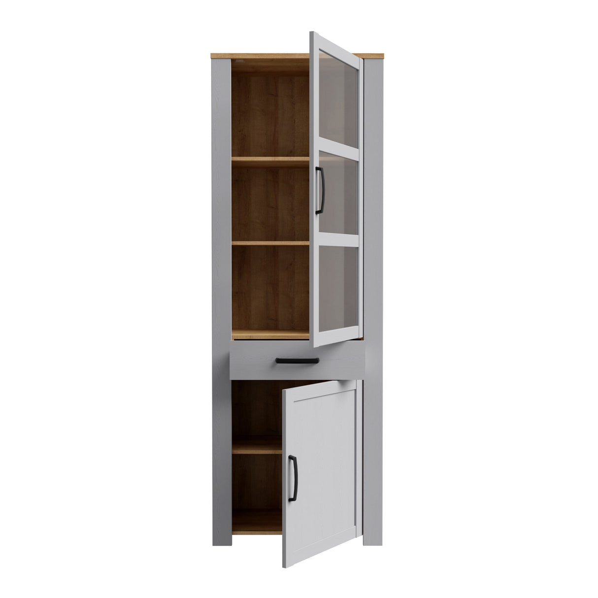 Furniture To Go Bohol Narrow Display Cabinet inc. 2x LED Lights in Riviera Oak/Grey Oak