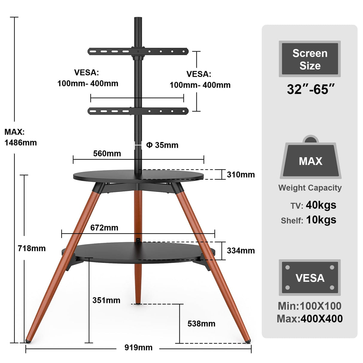 TTAP Ravello 65" TV Stand with Bracket - Walnut & Black