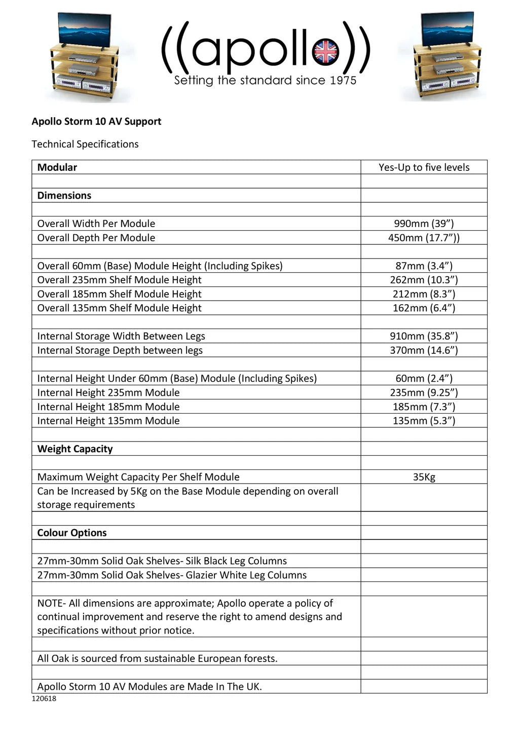 Apollo Storm 10 Solid Oak 2 Shelf AV Storage Hifi Rack