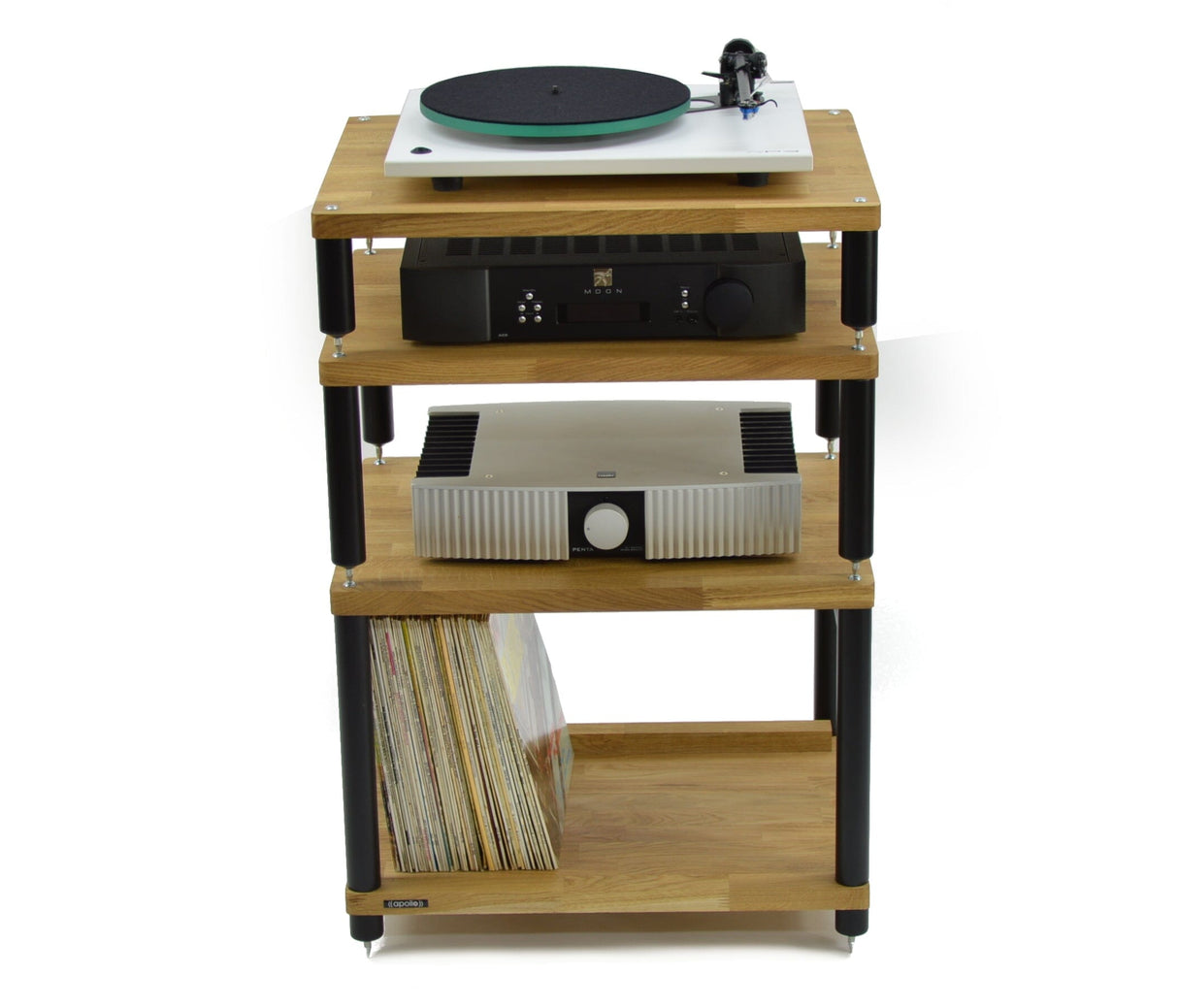 Apollo Storm 6 Solid Oak 2 Shelf Vinyl Storage Hifi Rack