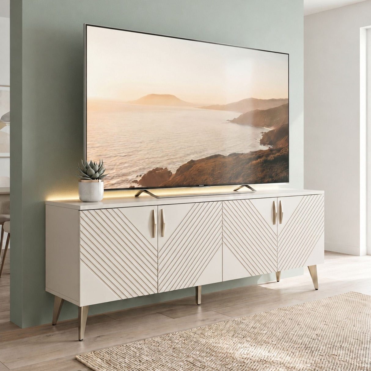Frank Olsen AVA White TV Cabinet with Mood Lighting for TV's up to 70"