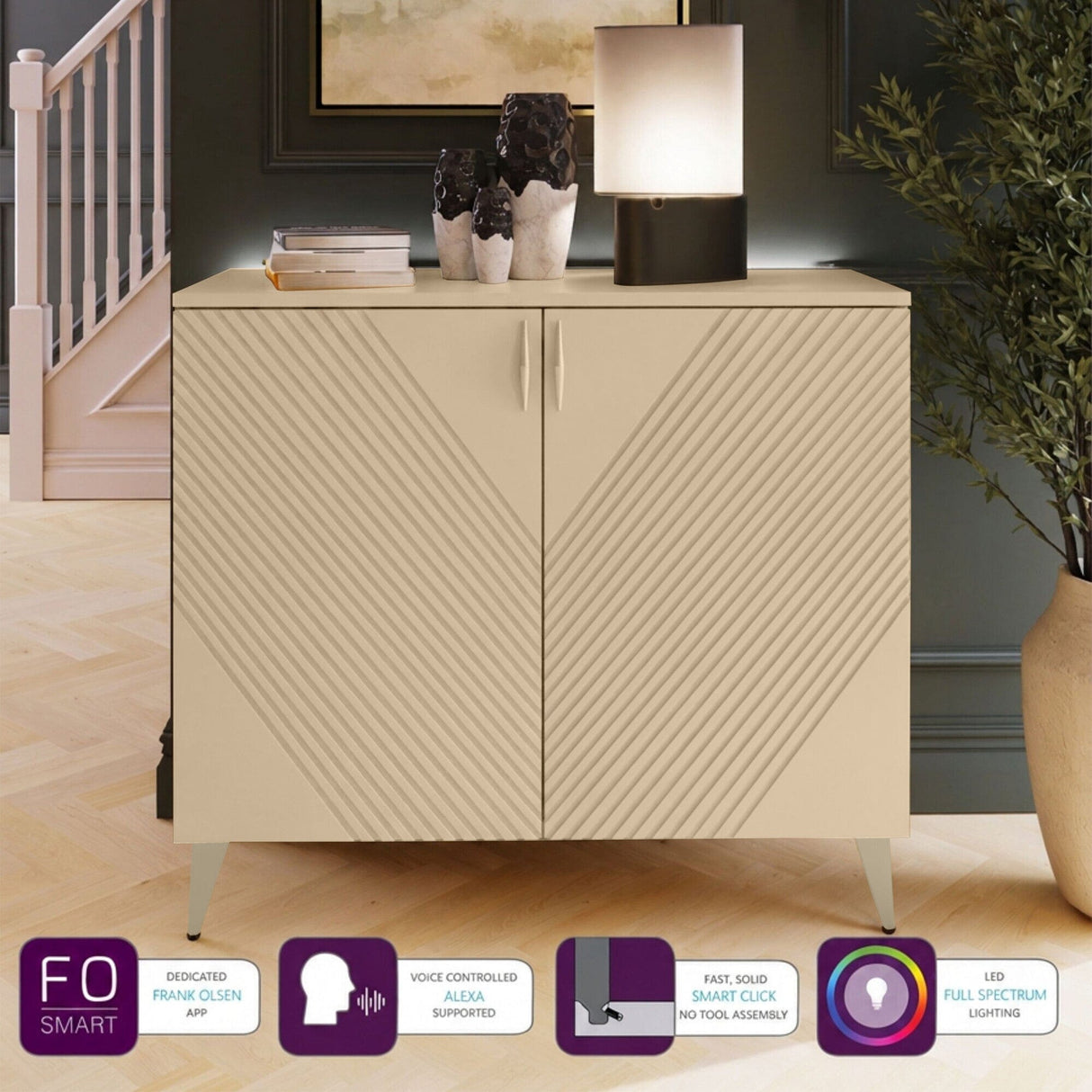 Frank Olsen AVA Natural Stone Tall Sideboard with Mood Lighting & Wireless Phone Charging