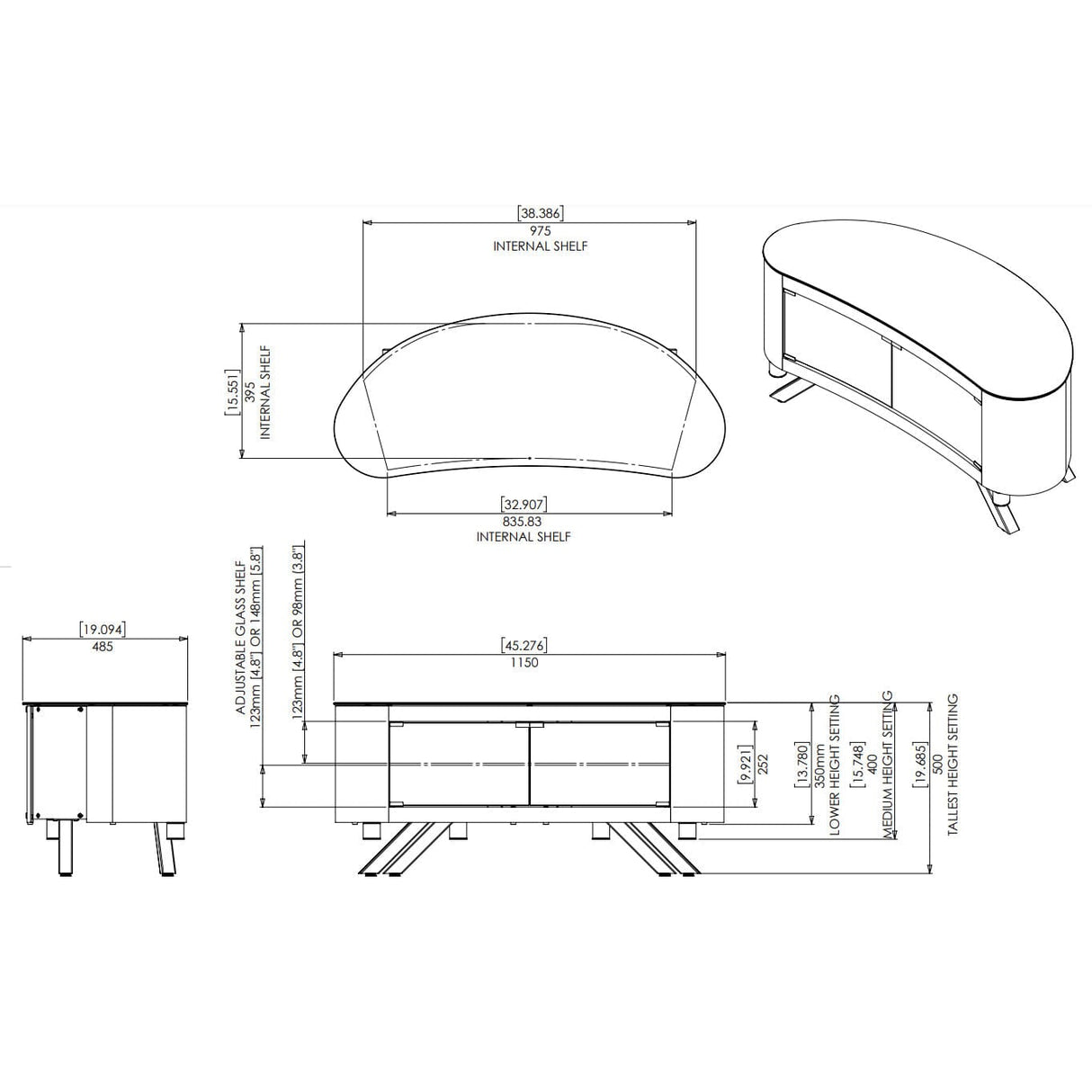AVF Affinity Bay 1.15m Curved TV Stand - Walnut