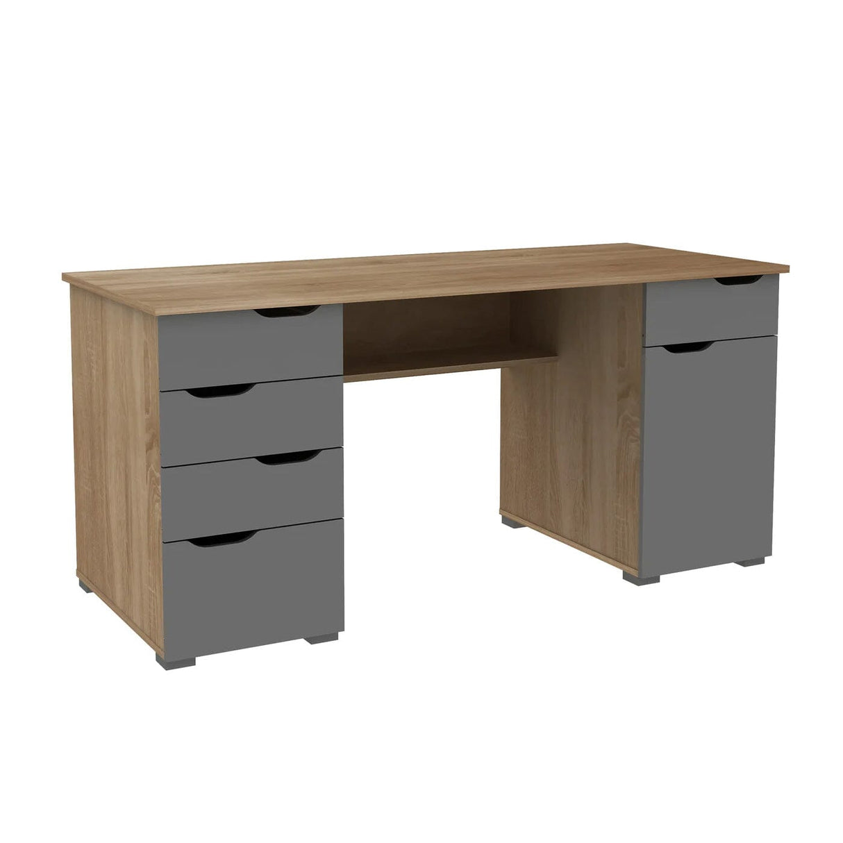 Alphason Kentucky Light Oak and High Gloss Grey Office Desk