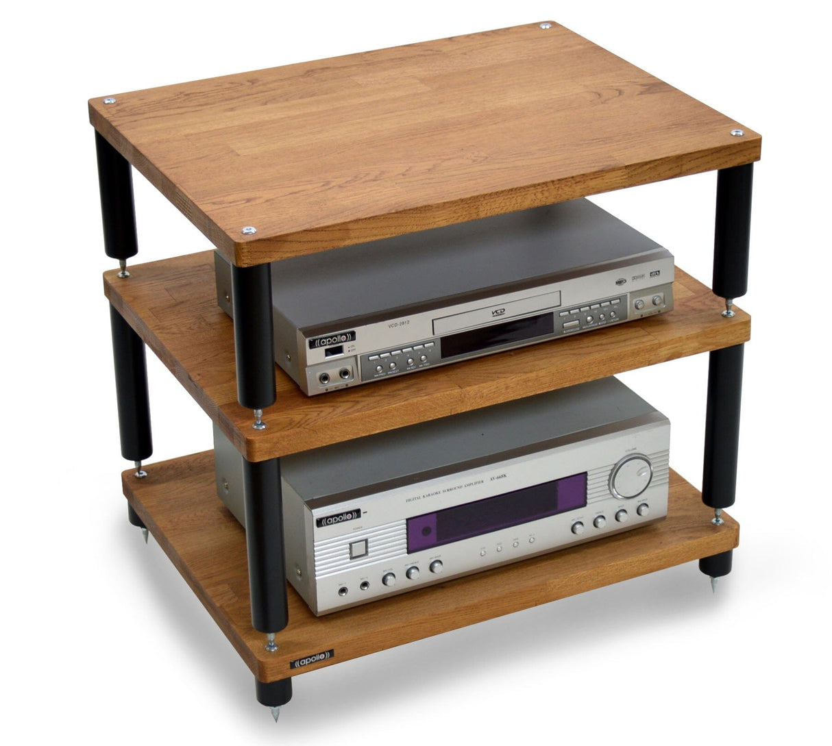 Apollo Storm 6 Dark Oak and Black 3 Shelf Hi-Fi Rack