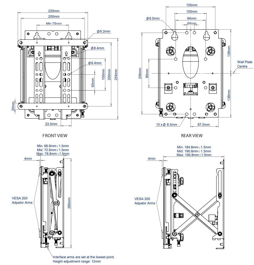 B-Tech BT8309 Recessed Push to Release TV Wall Bracket
