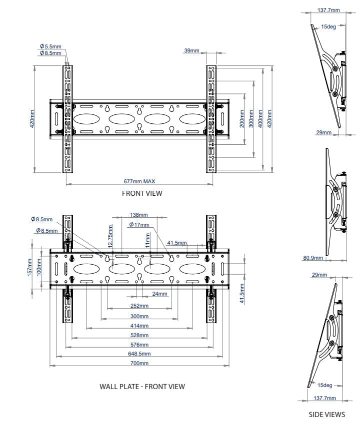 B-Tech BT8432 - Universal Tilting TV brackets up to 80 inch TV's